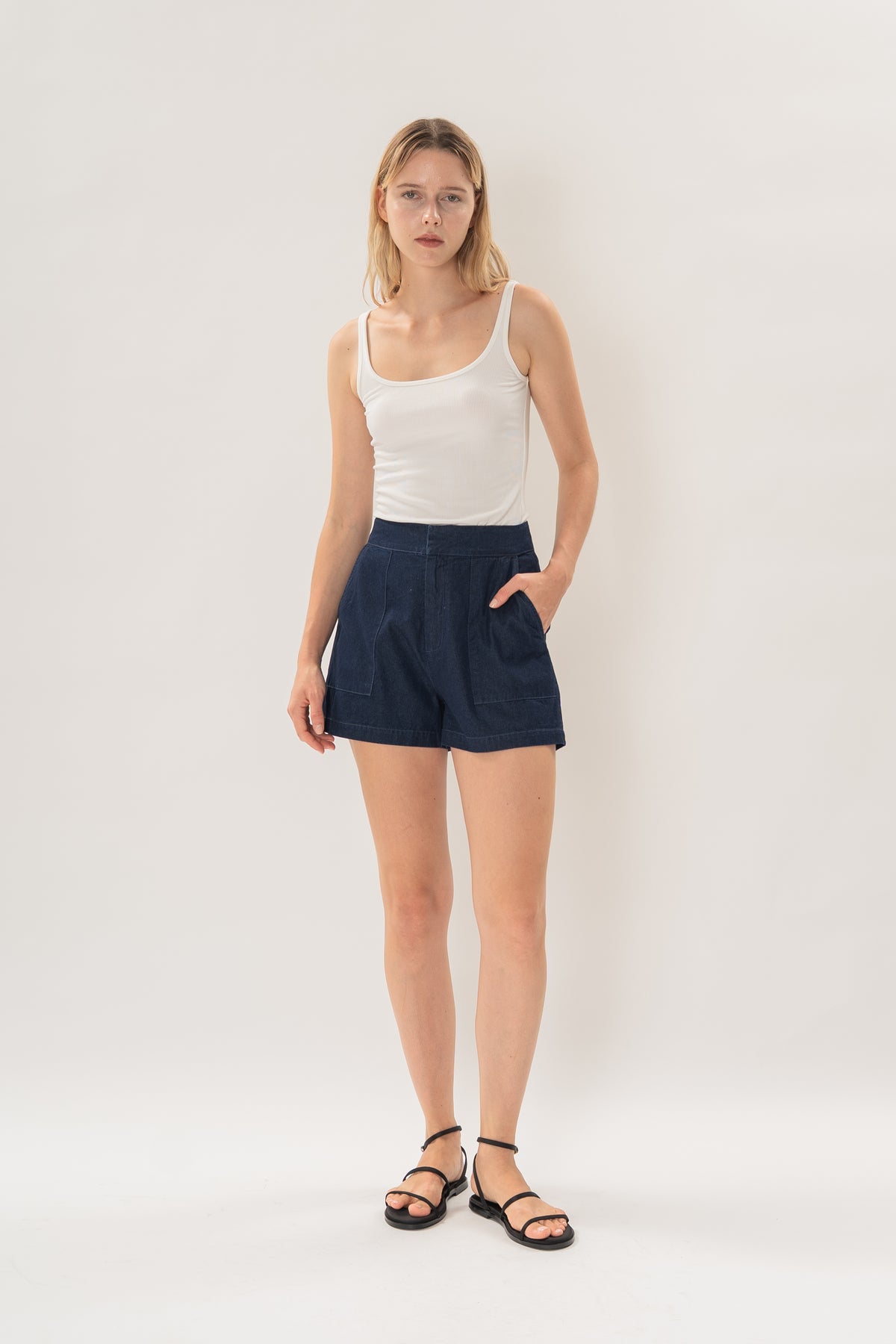 Denim Box Shorts in Dark Wash
