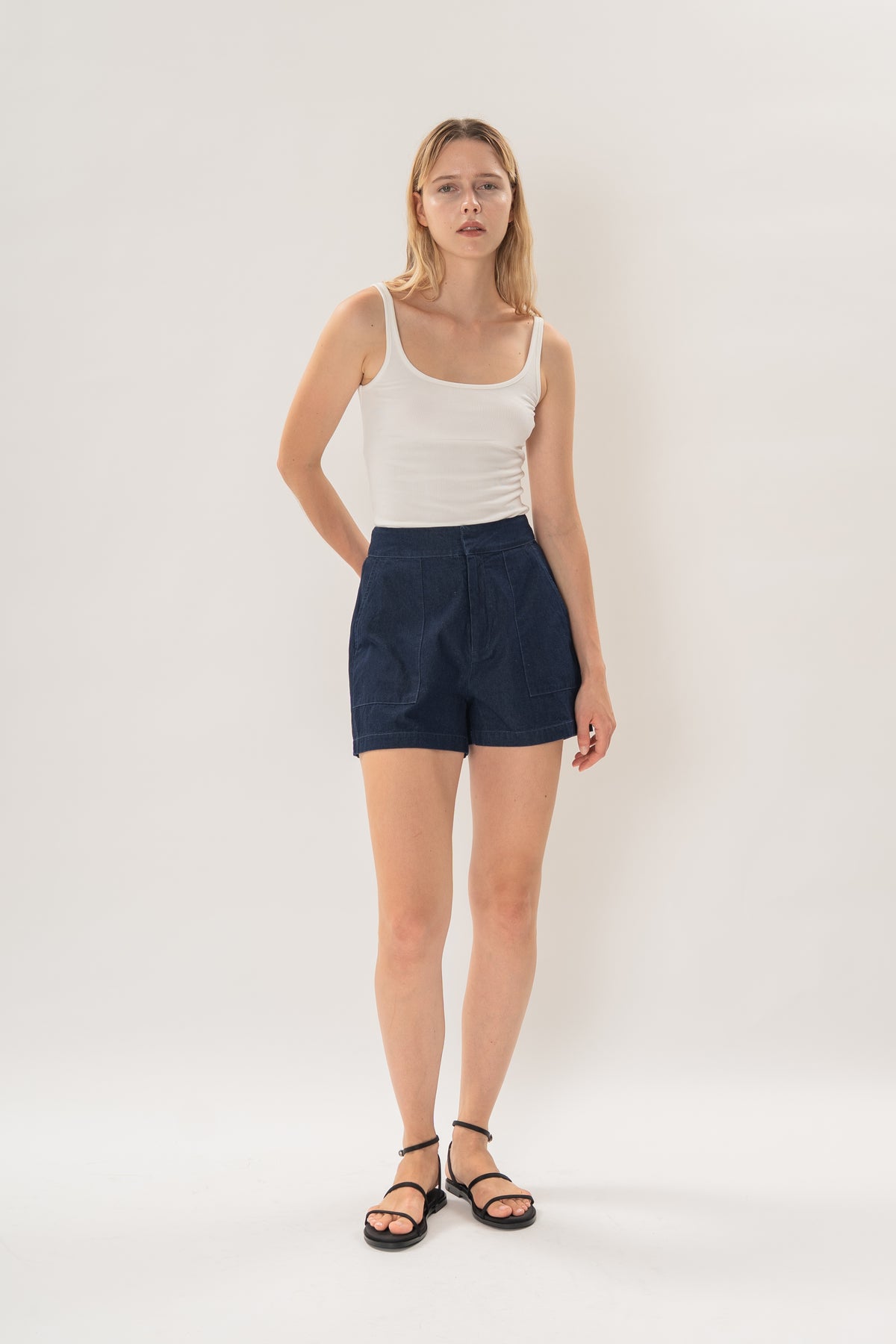 Denim Box Shorts in Dark Wash