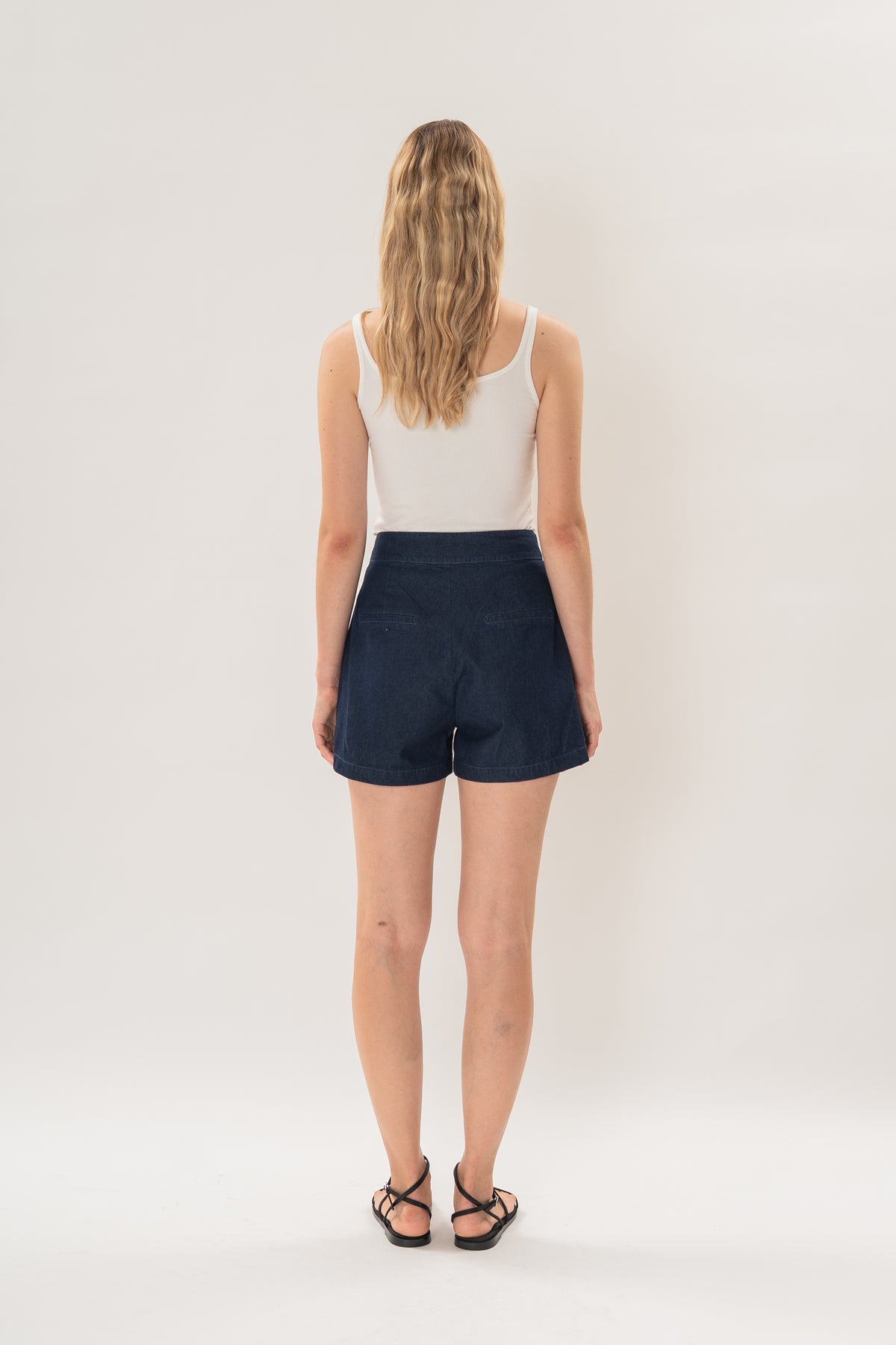 Denim Box Shorts in Dark Wash
