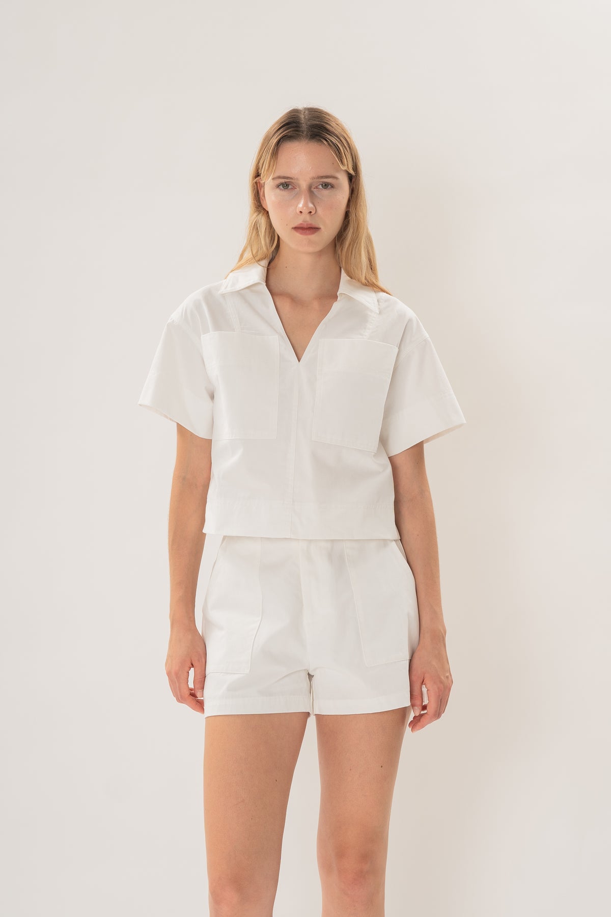 Collared Boxy Denim Shirt in White