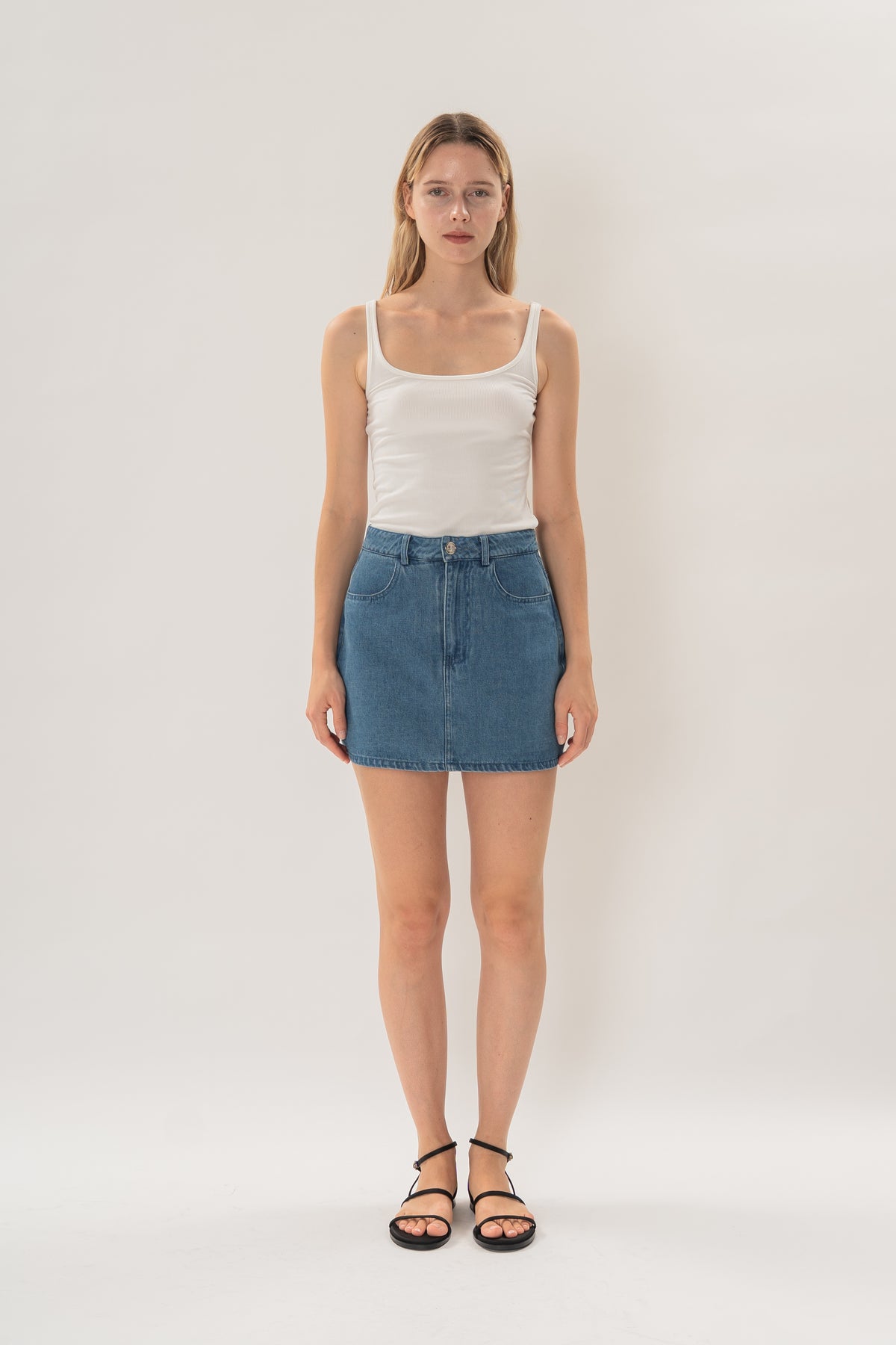 Classic Denim Skort in Mid Blue Wash
