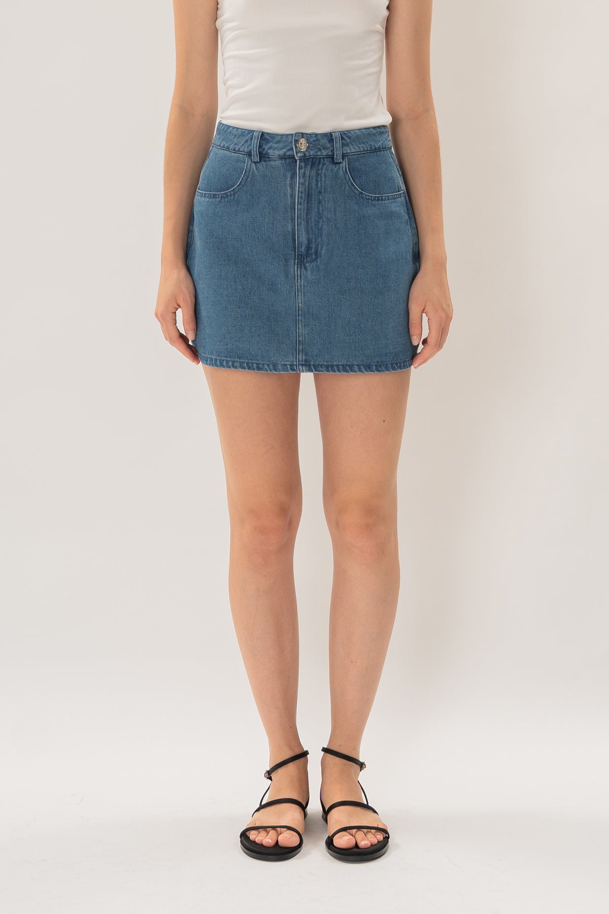 Classic Denim Skort in Mid Blue Wash