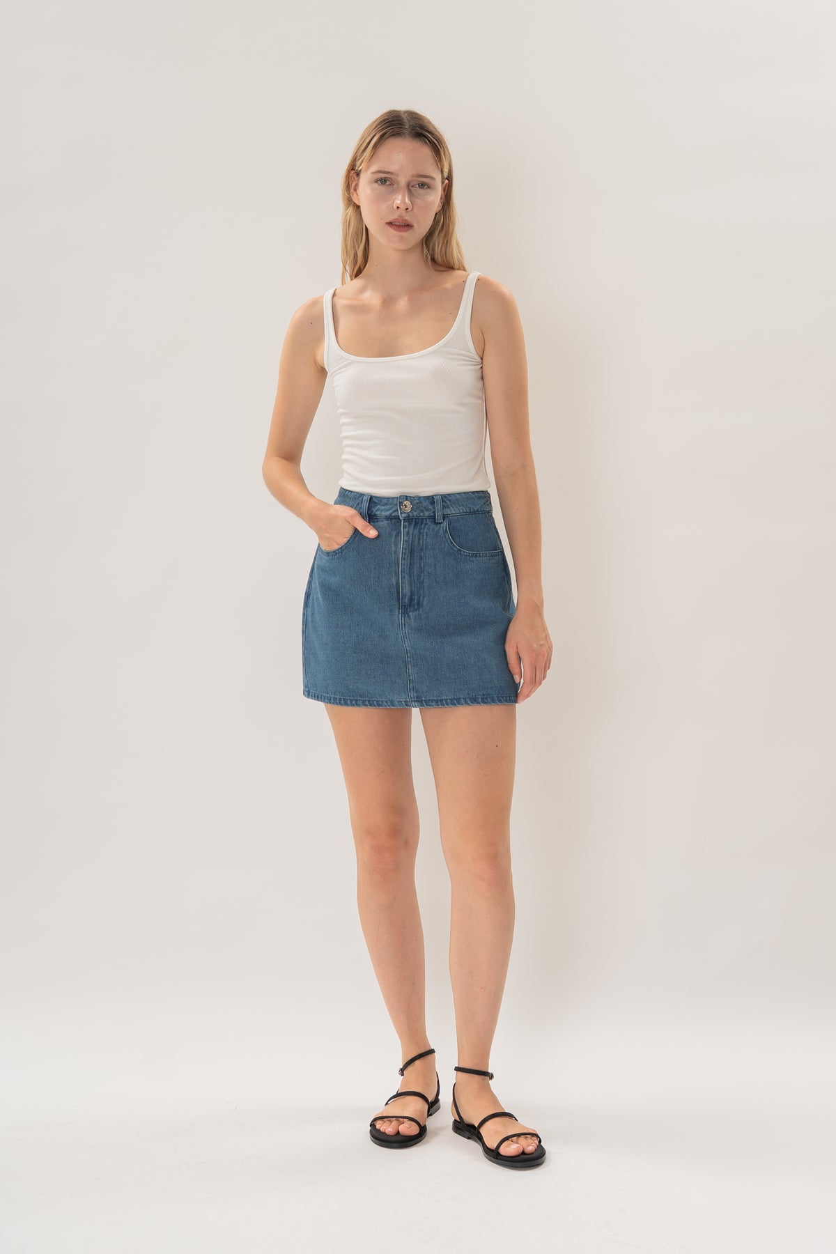 Classic Denim Skort in Mid Blue Wash