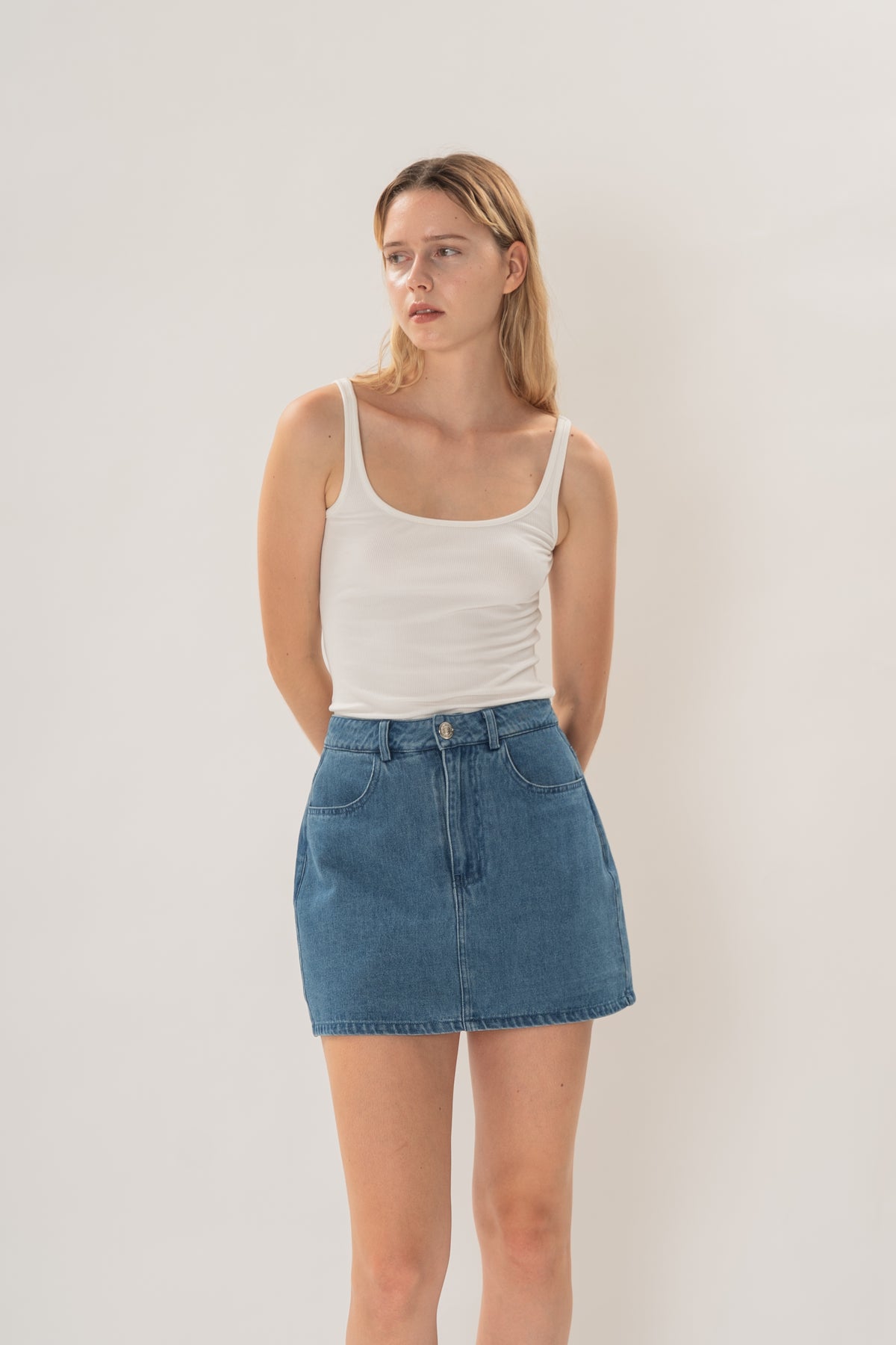 Classic Denim Skort in Mid Blue Wash