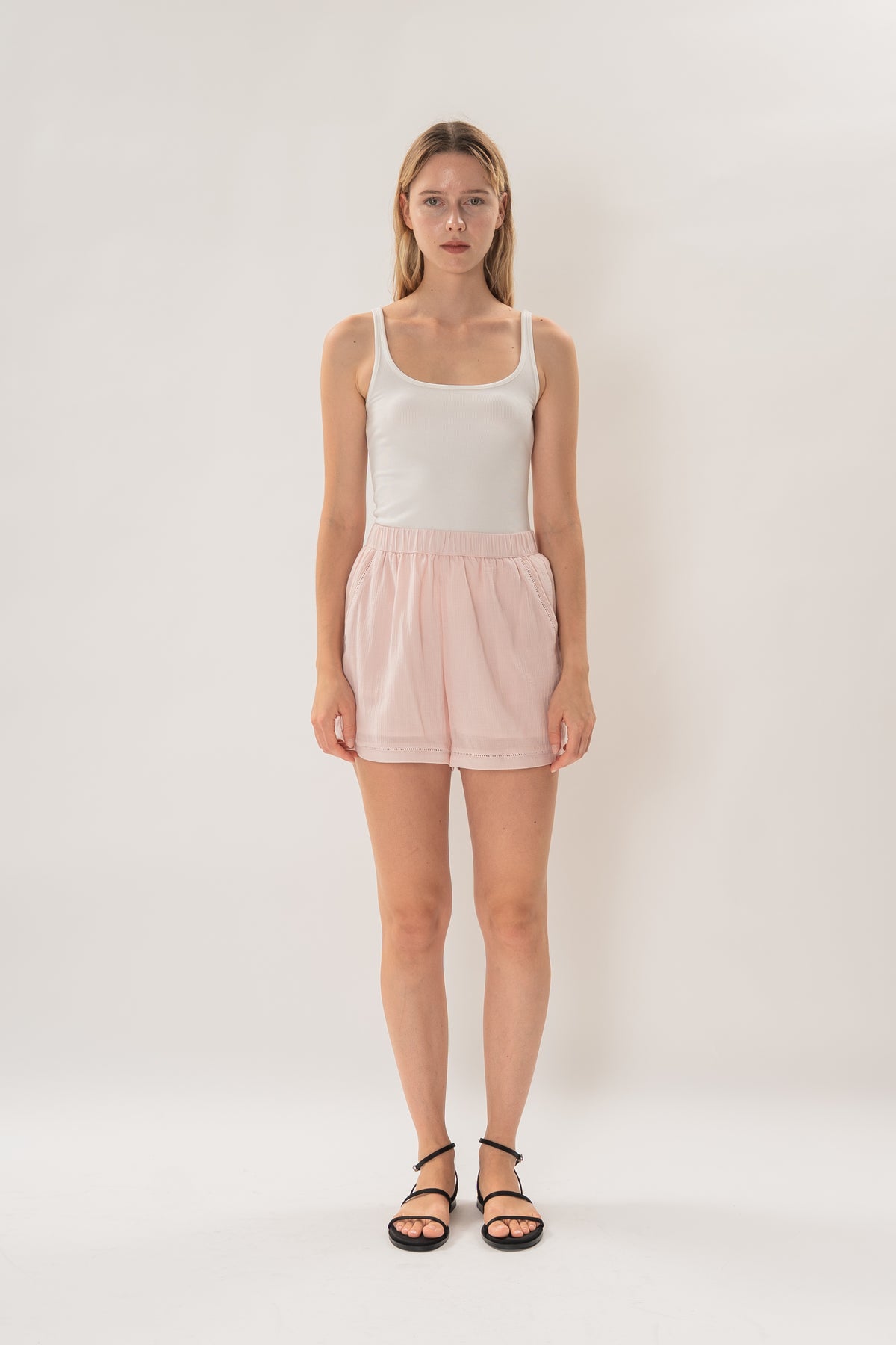 Gathered Waist Shorts With Eyelet Detailing in Pink