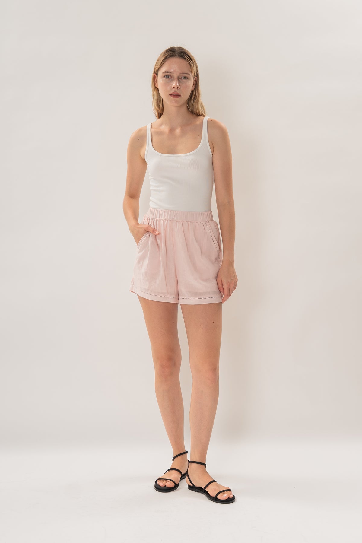 Gathered Waist Shorts With Eyelet Detailing in Pink