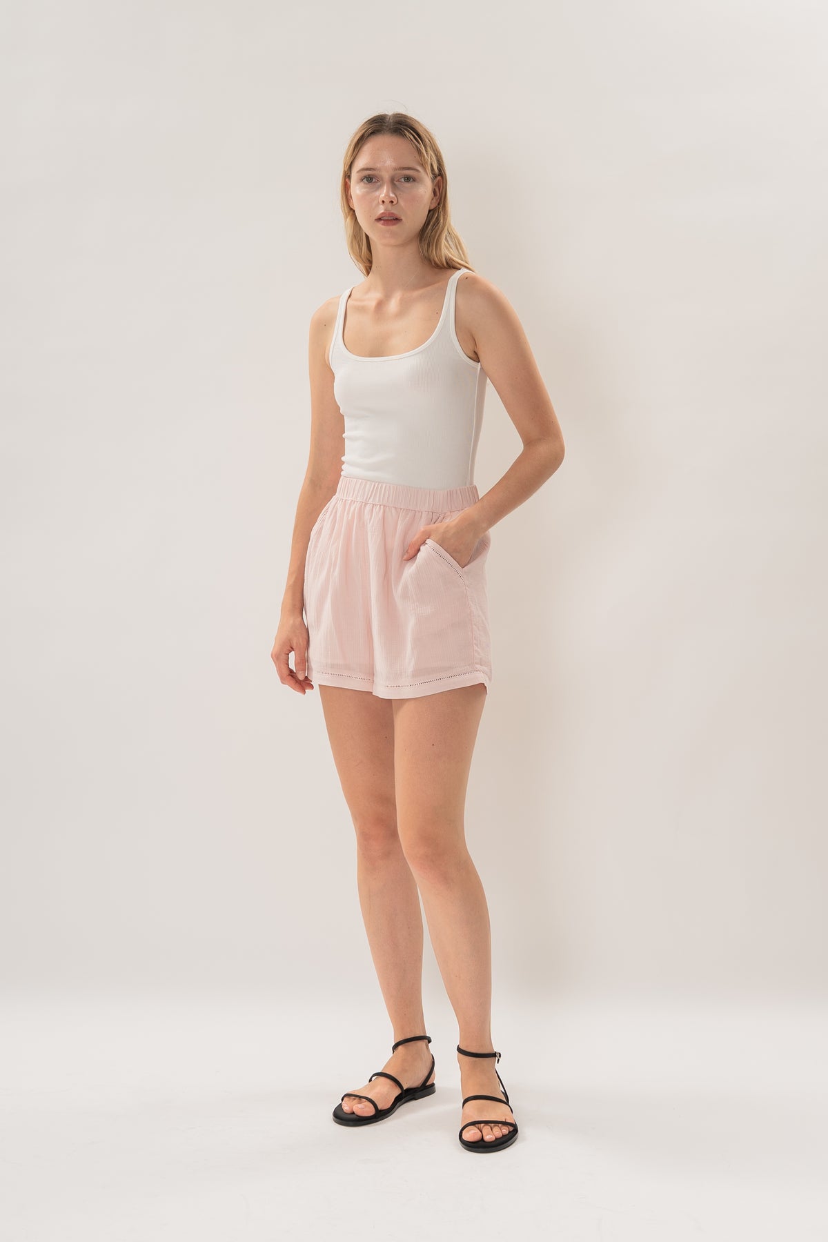 Gathered Waist Shorts With Eyelet Detailing in Pink