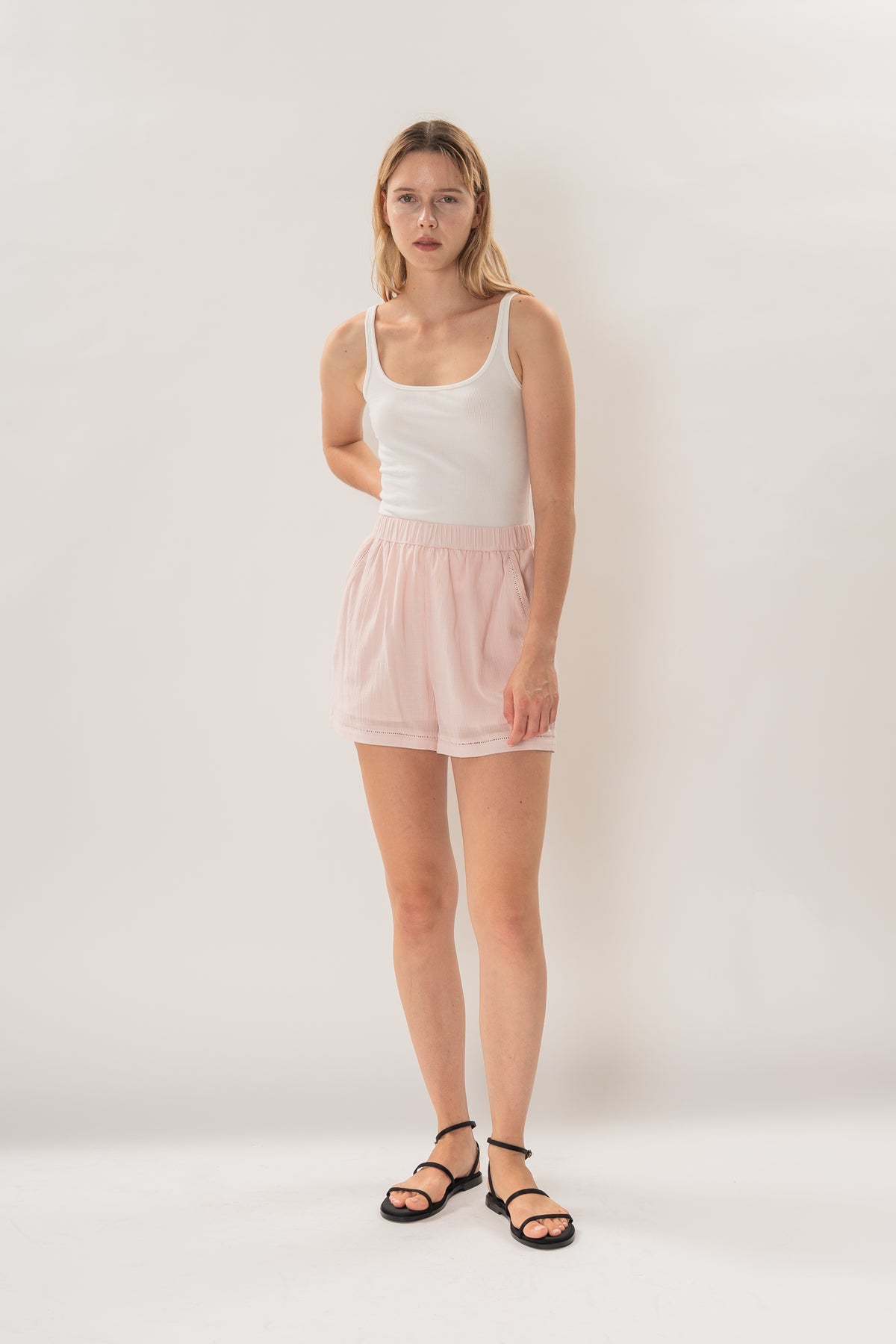 Gathered Waist Shorts With Eyelet Detailing in Pink