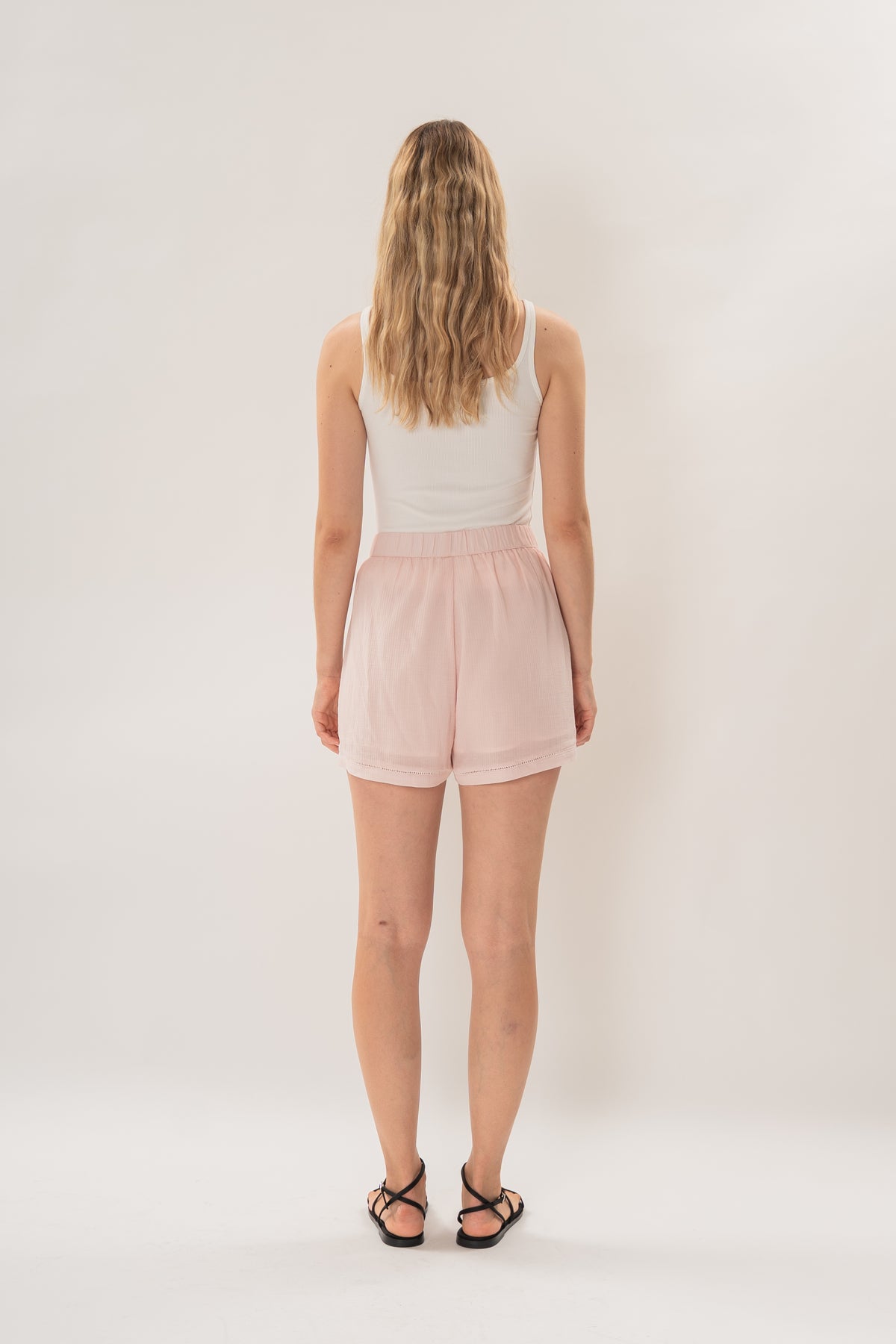 Gathered Waist Shorts With Eyelet Detailing in Pink