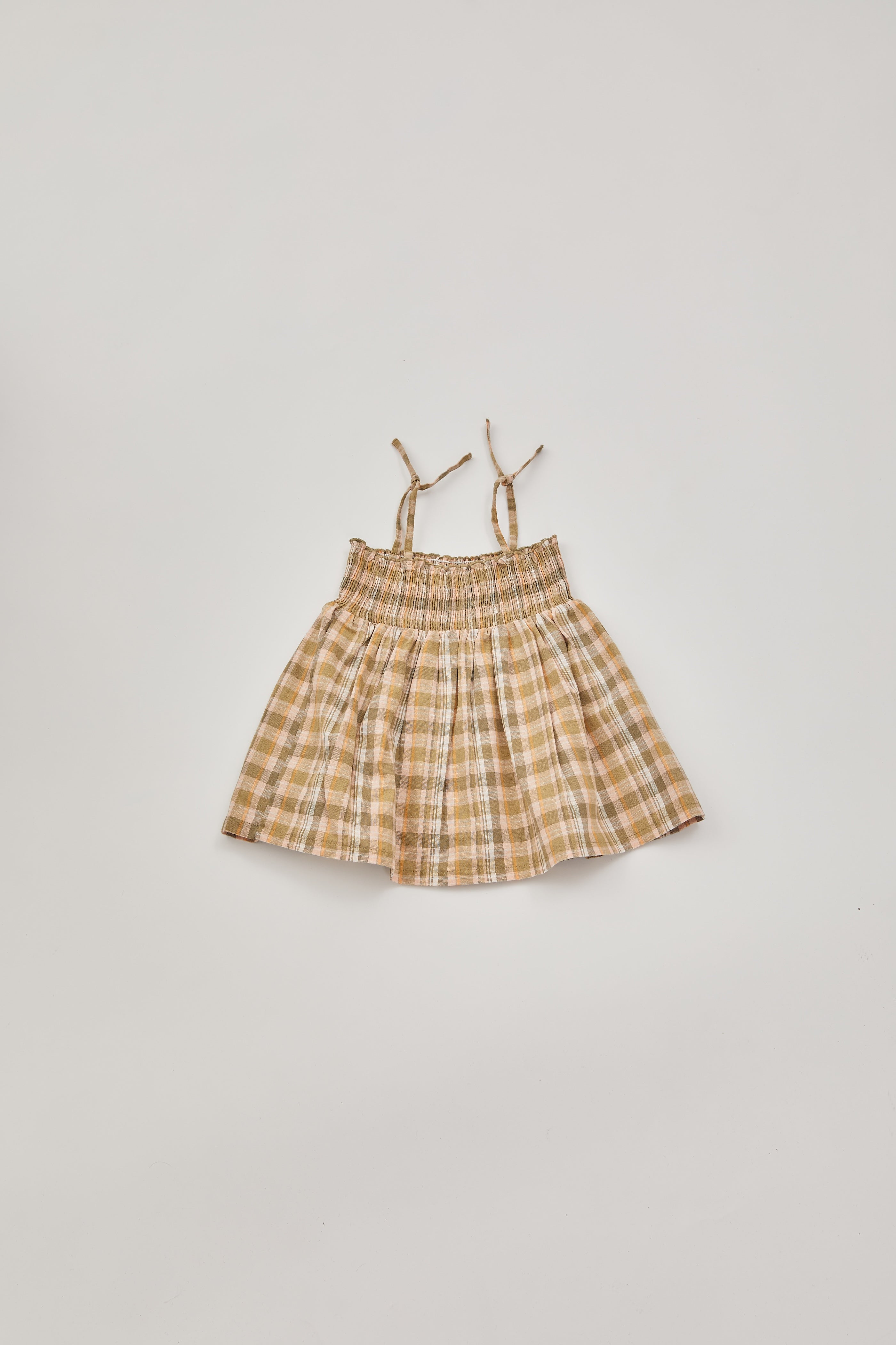 Mini Gingham Shirred Dress in Forest