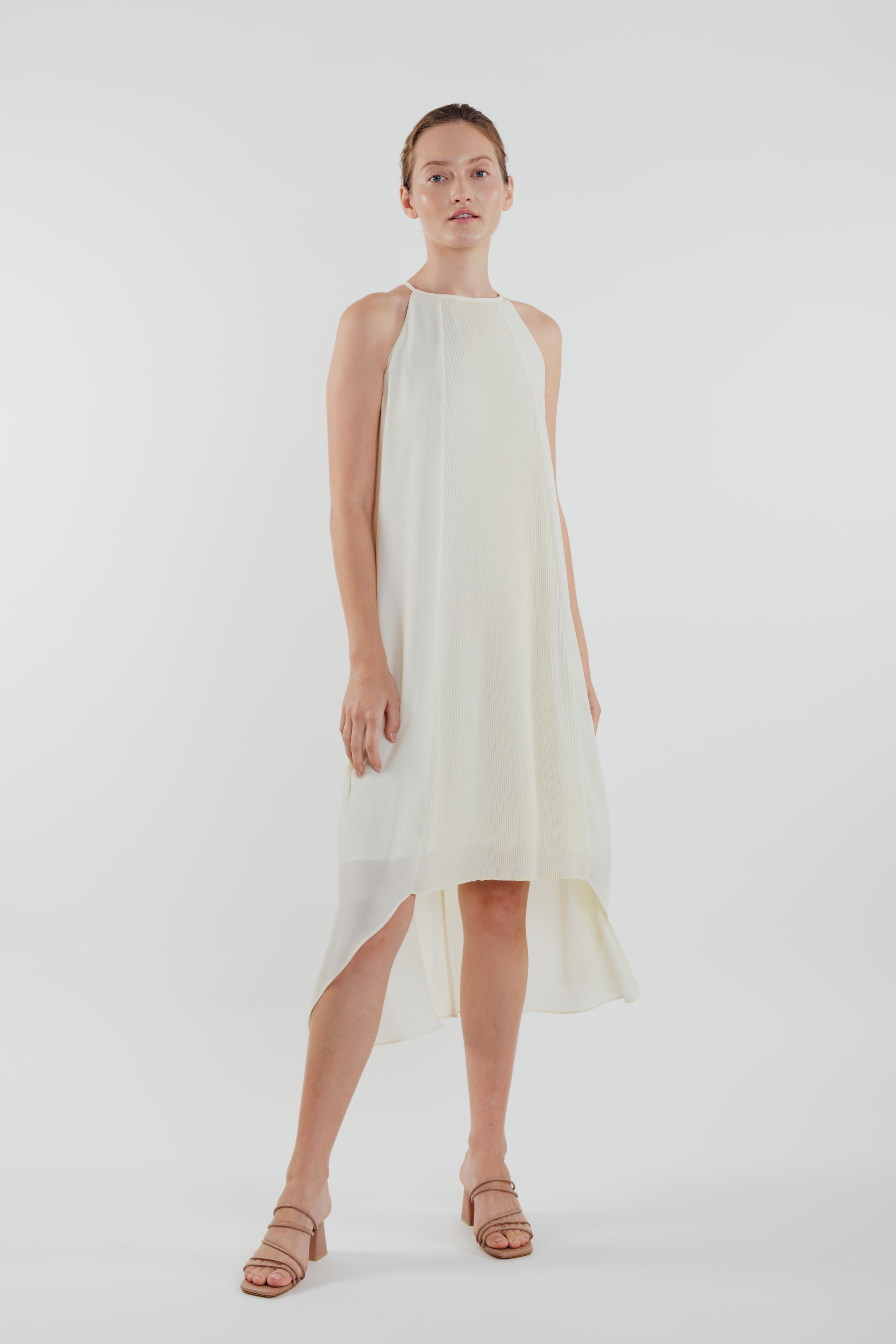 Pleated Halter Dress in Ivory