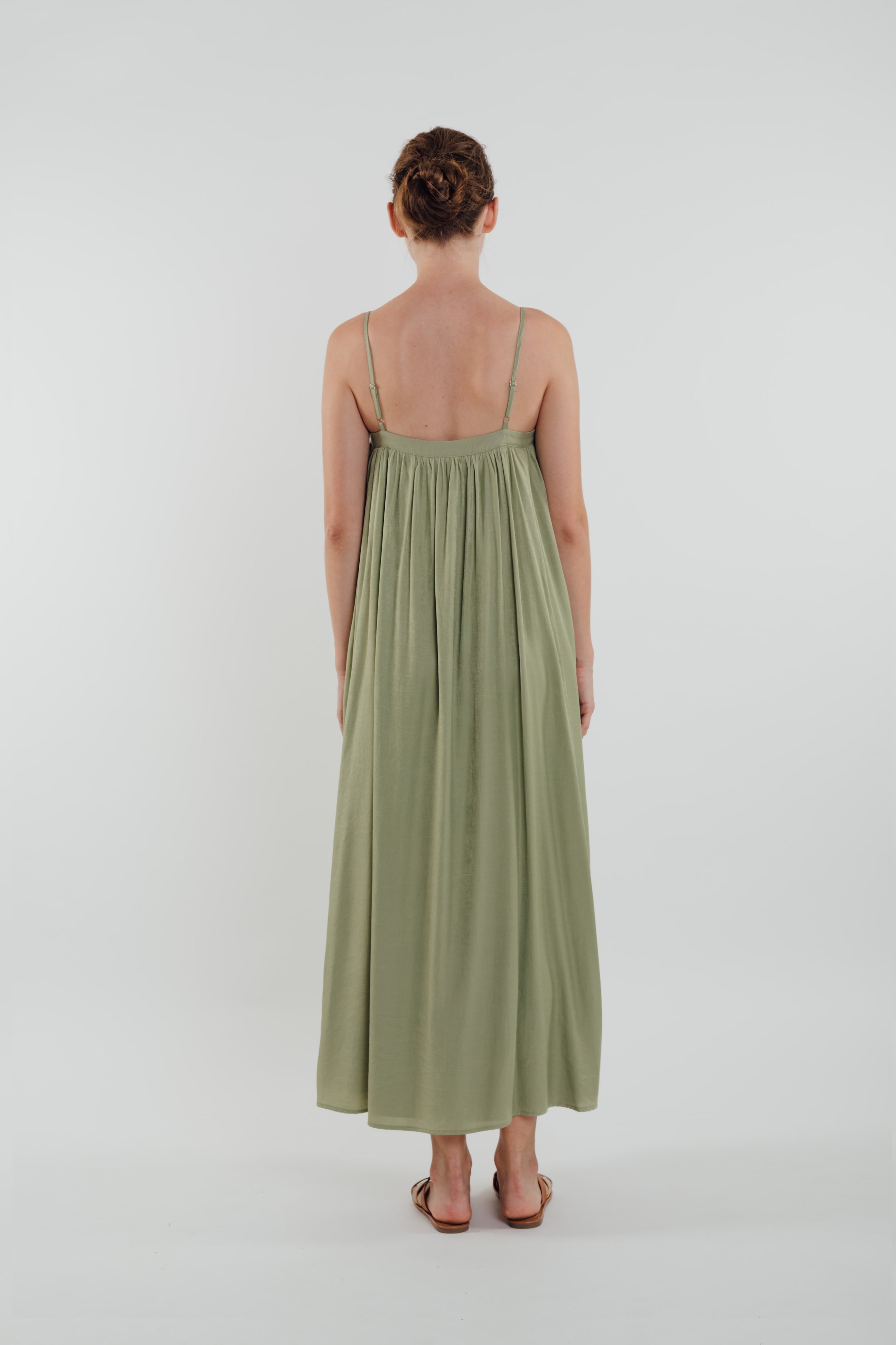 Gathered Midi Dress in Sage