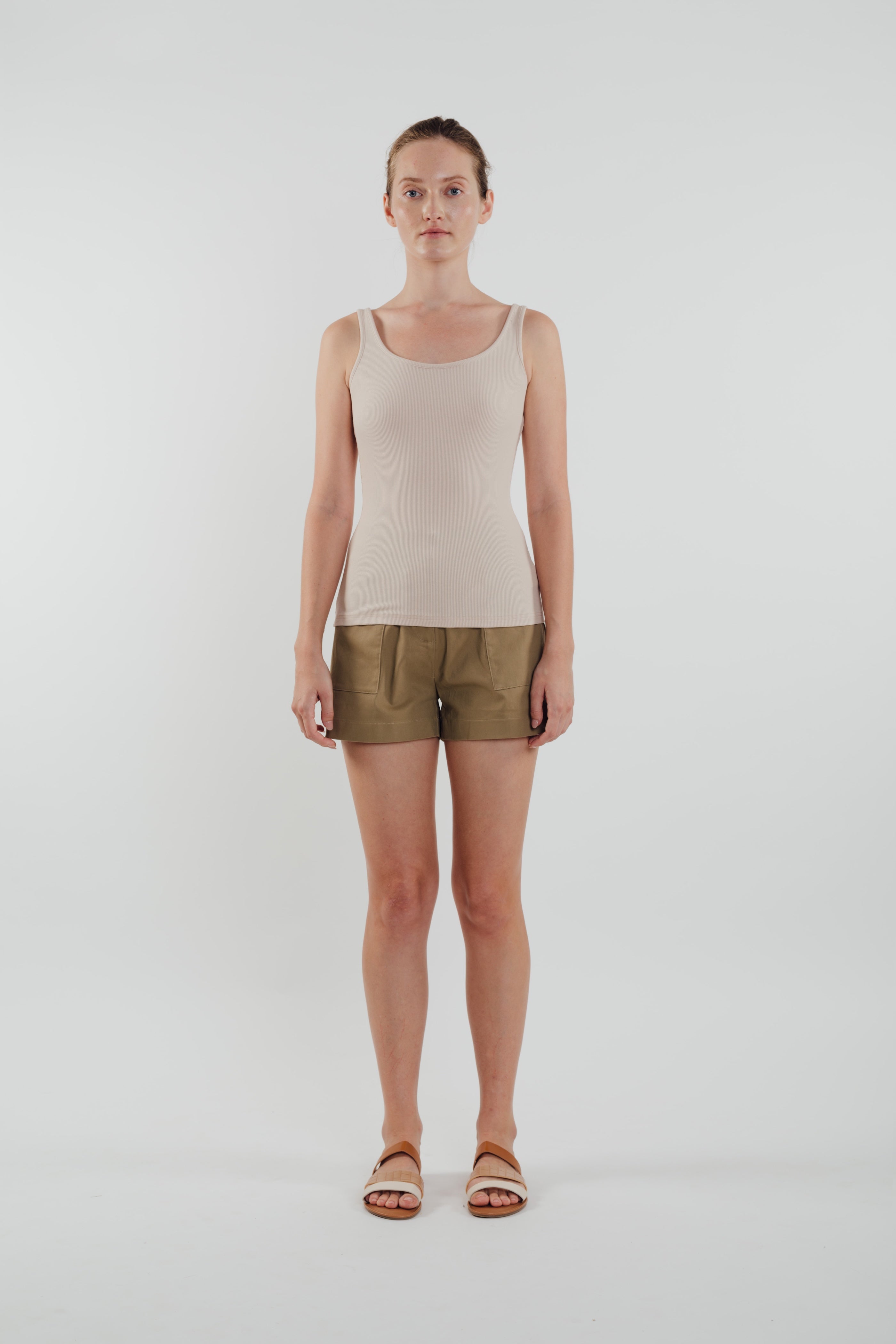 Round Neck Tank Top in Almond (Sale)