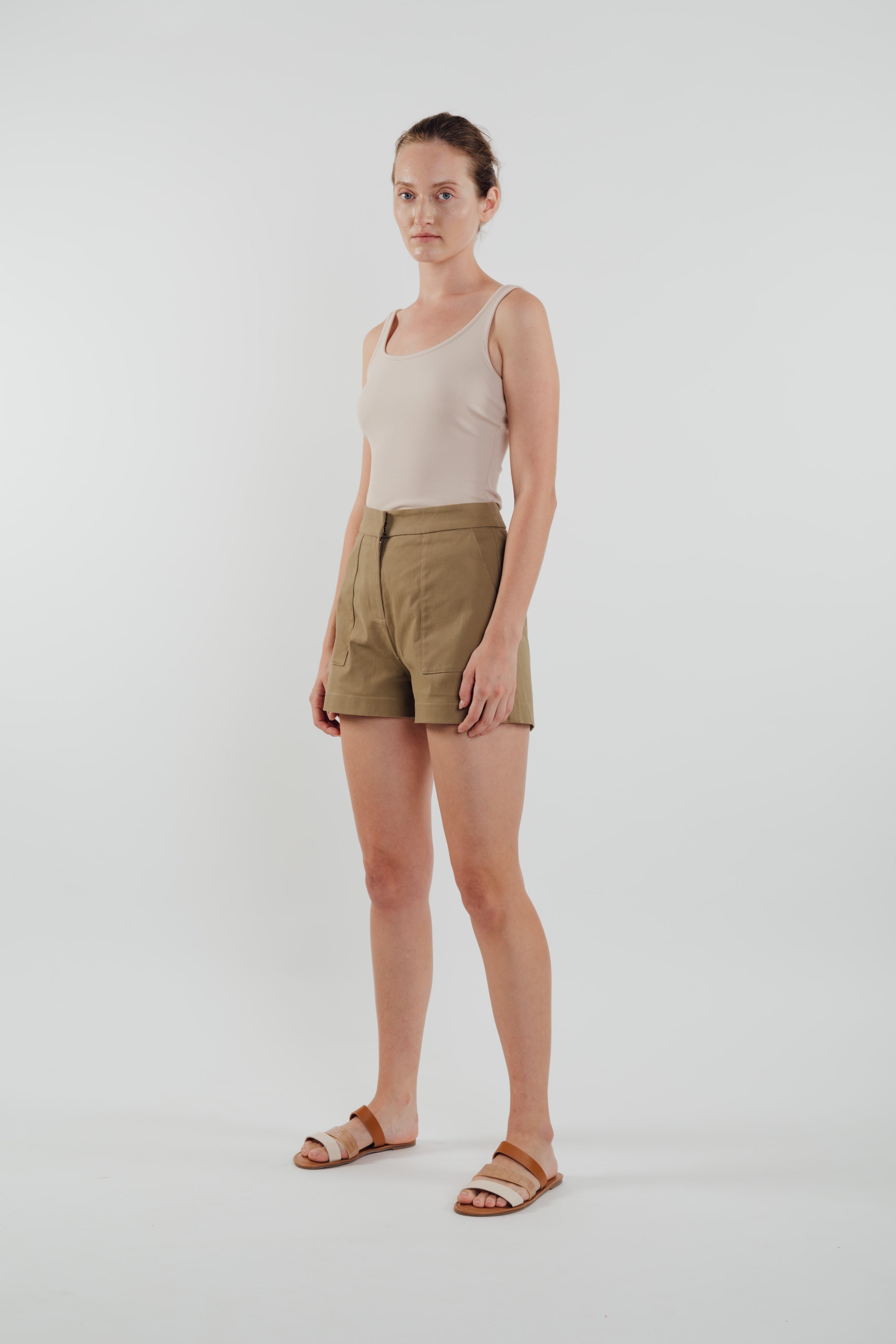Round Neck Tank Top in Almond