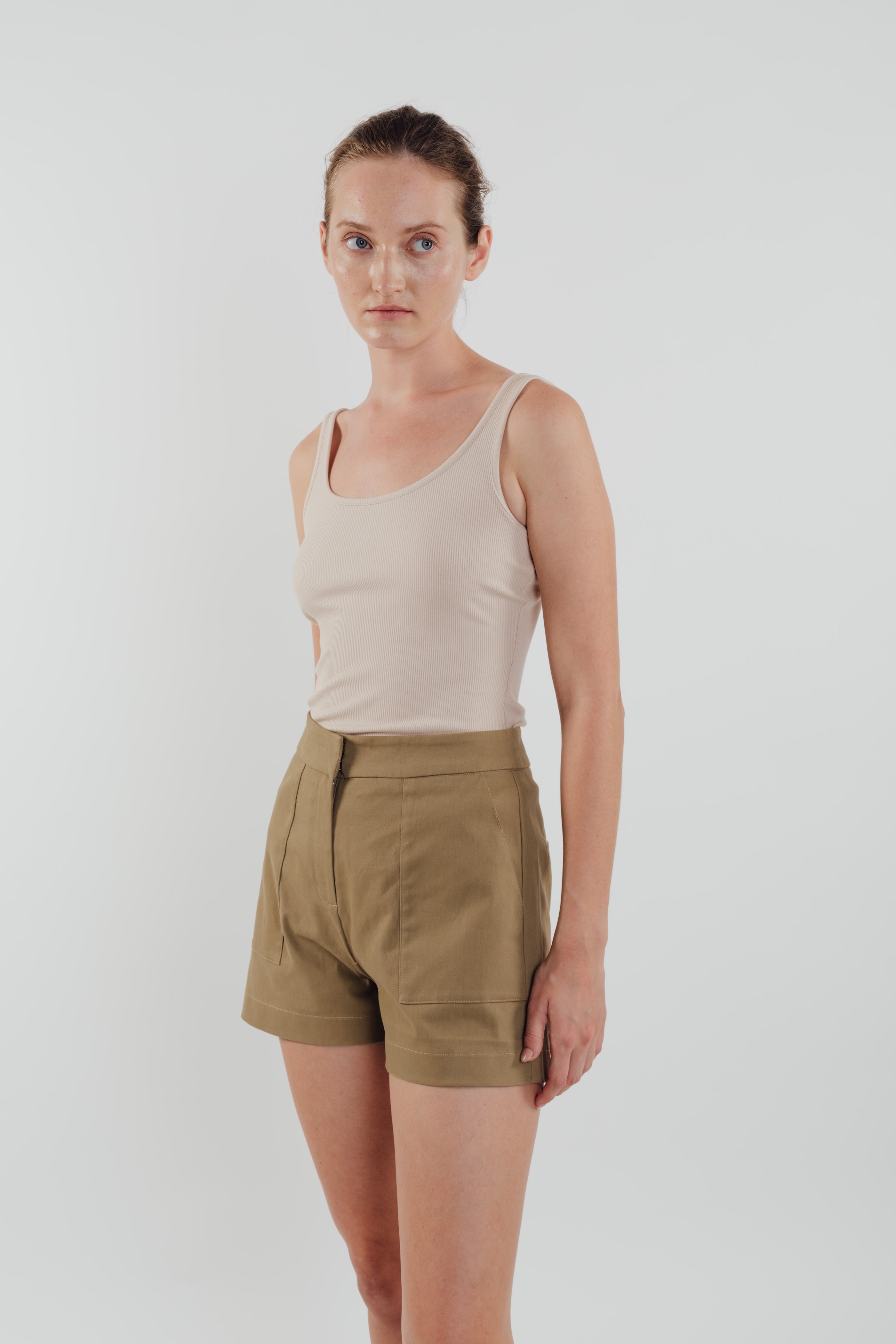 Round Neck Tank Top in Almond