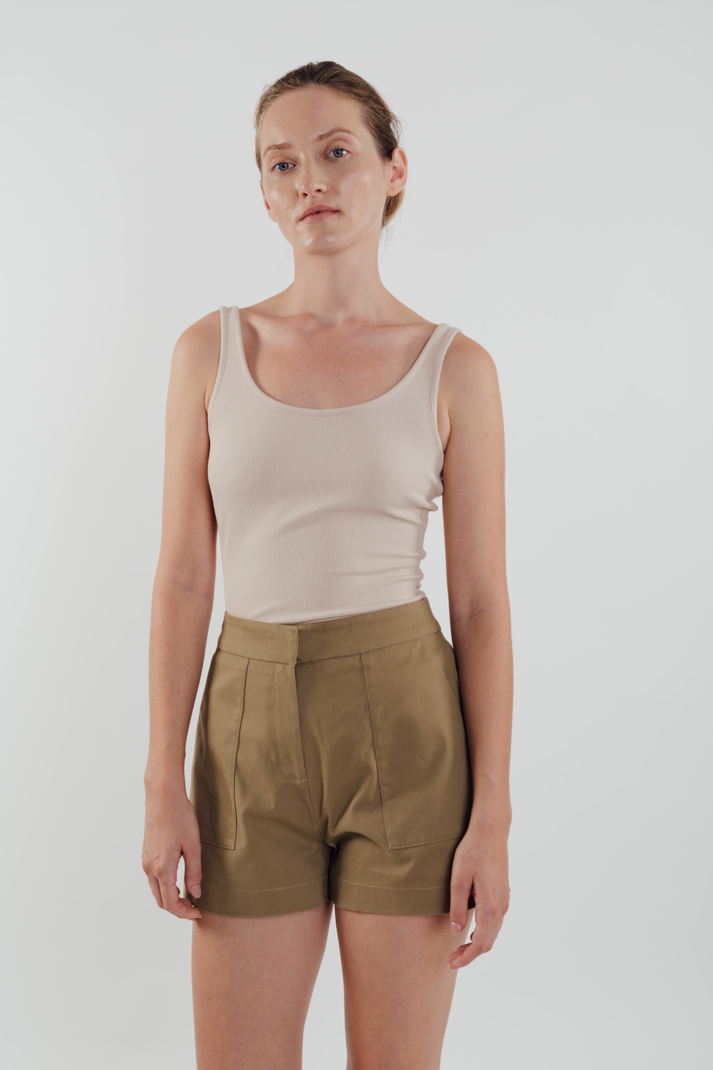Round Neck Tank Top in Almond