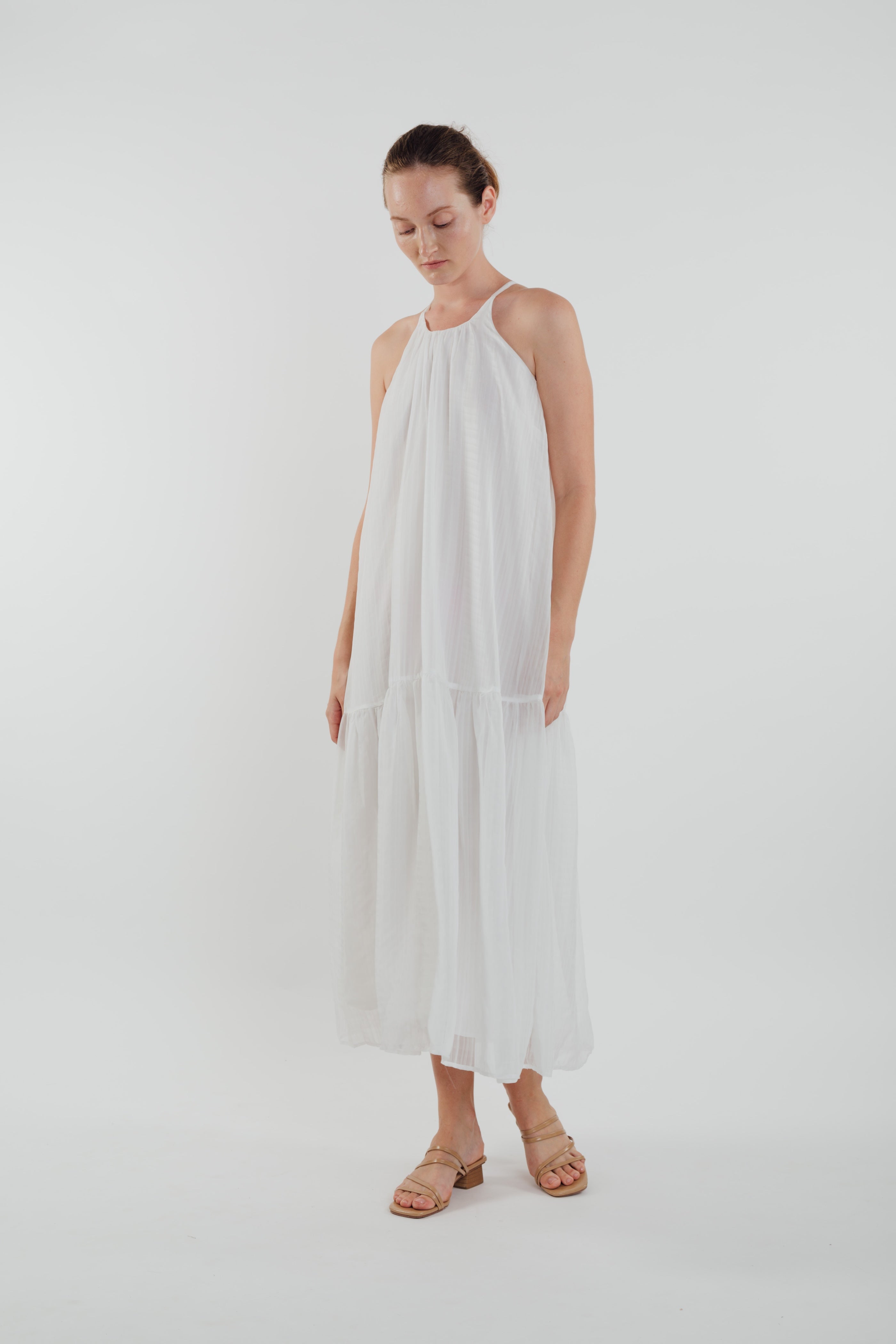 Chiffon Tiered Maxi Dress in White (Sale)