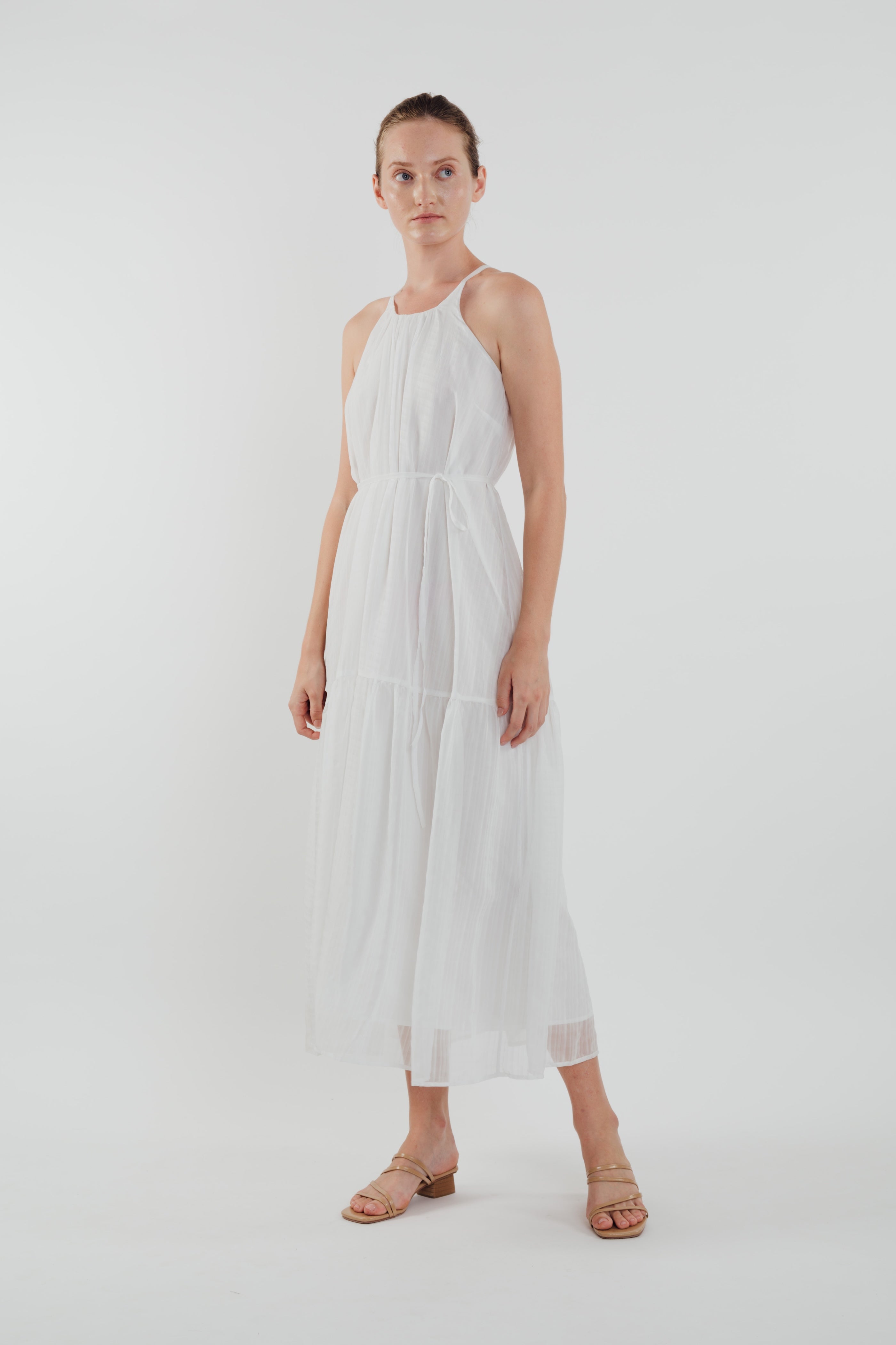 Chiffon Tiered Maxi Dress in White (Sale)