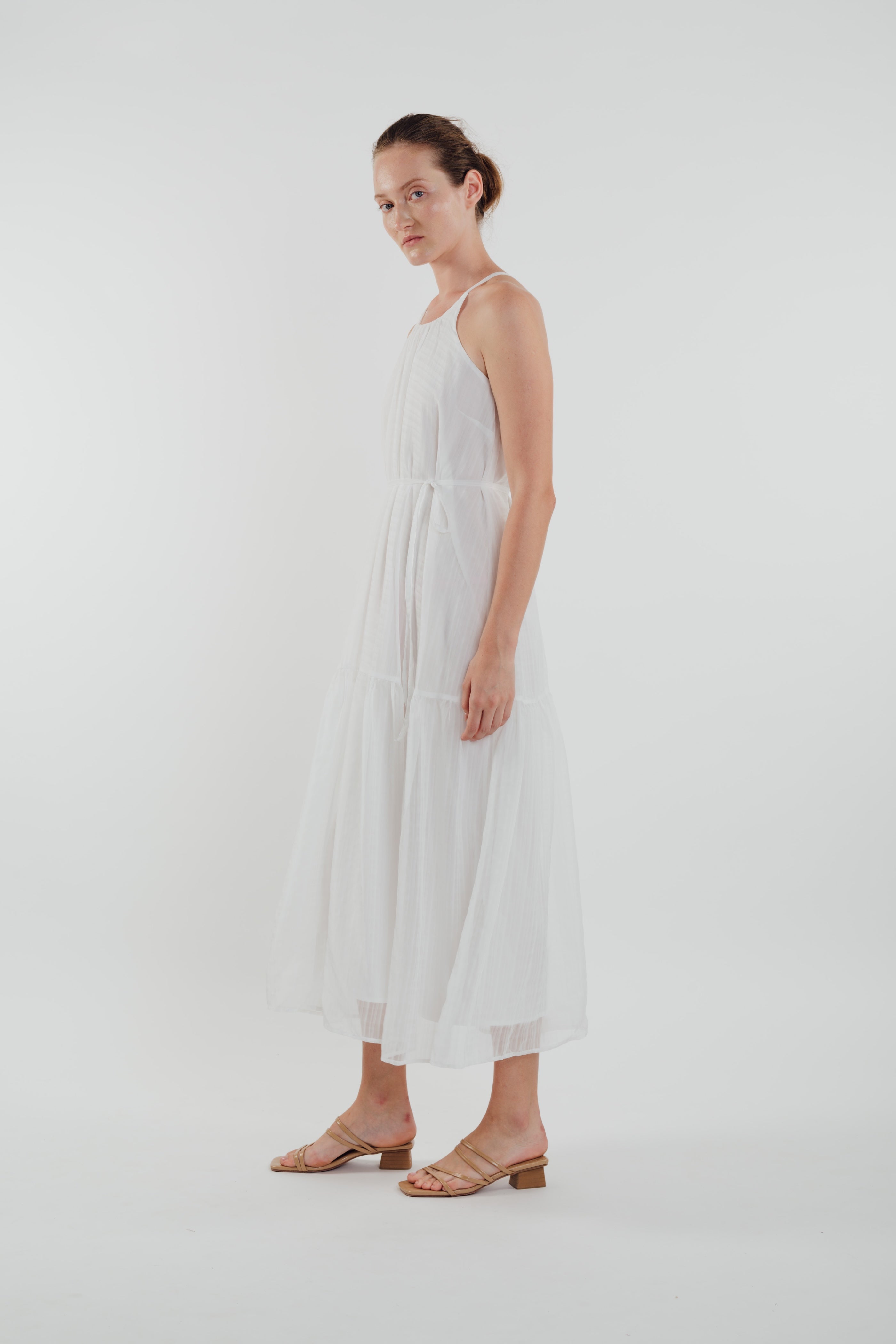 Chiffon Tiered Maxi Dress in White (Sale)