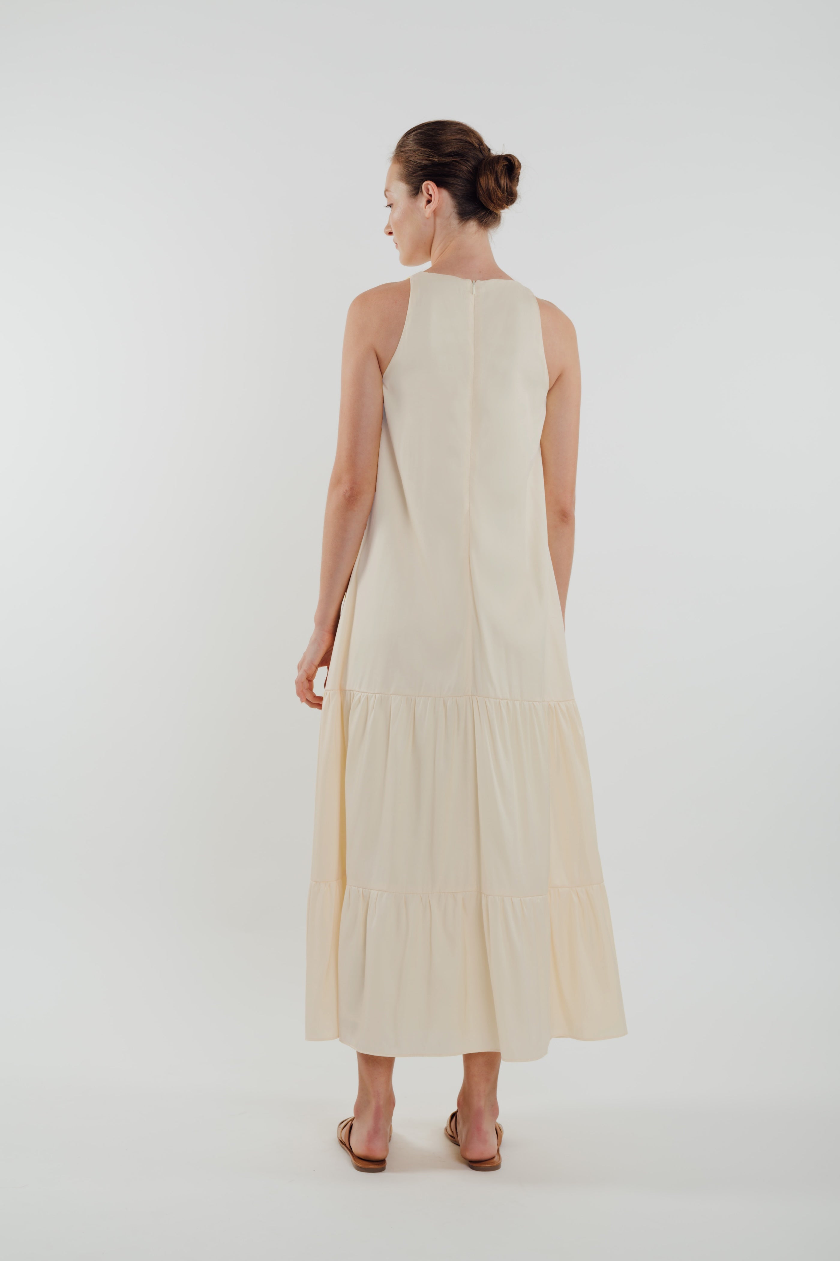 Cotton Blend Tiered Maxi Dress in Cream