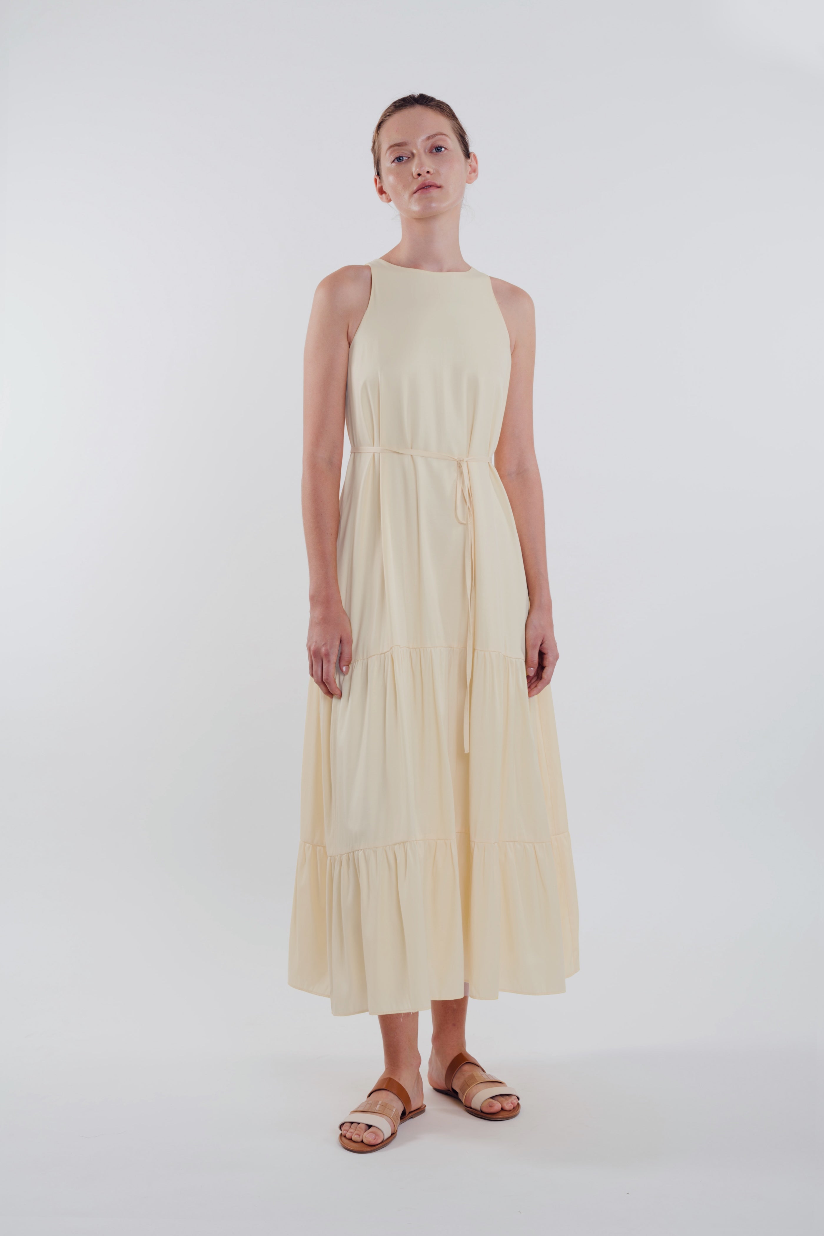 Cotton Blend Tiered Maxi Dress in Cream