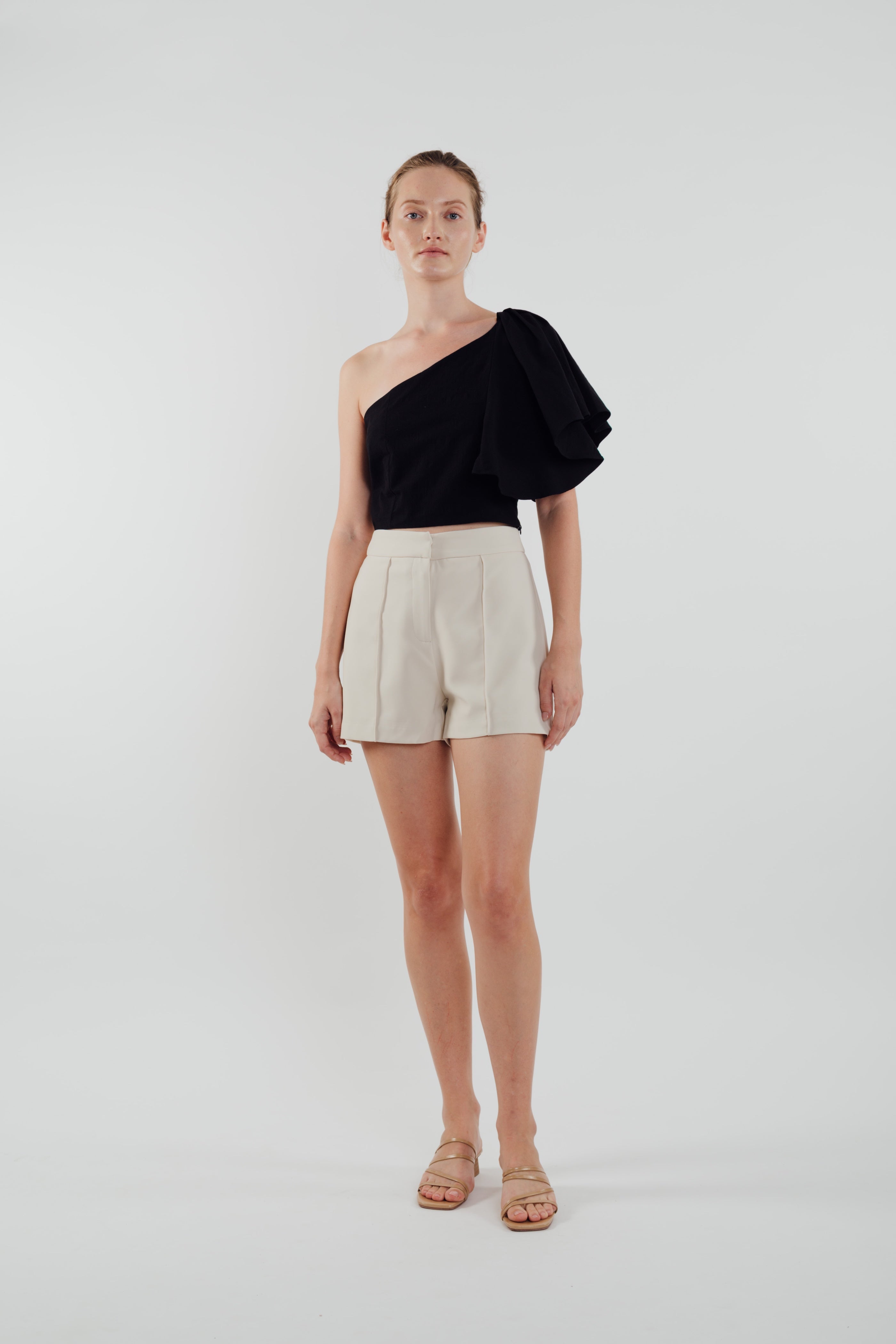 Toga Top with Frilled Sleeve in Black (Sale)