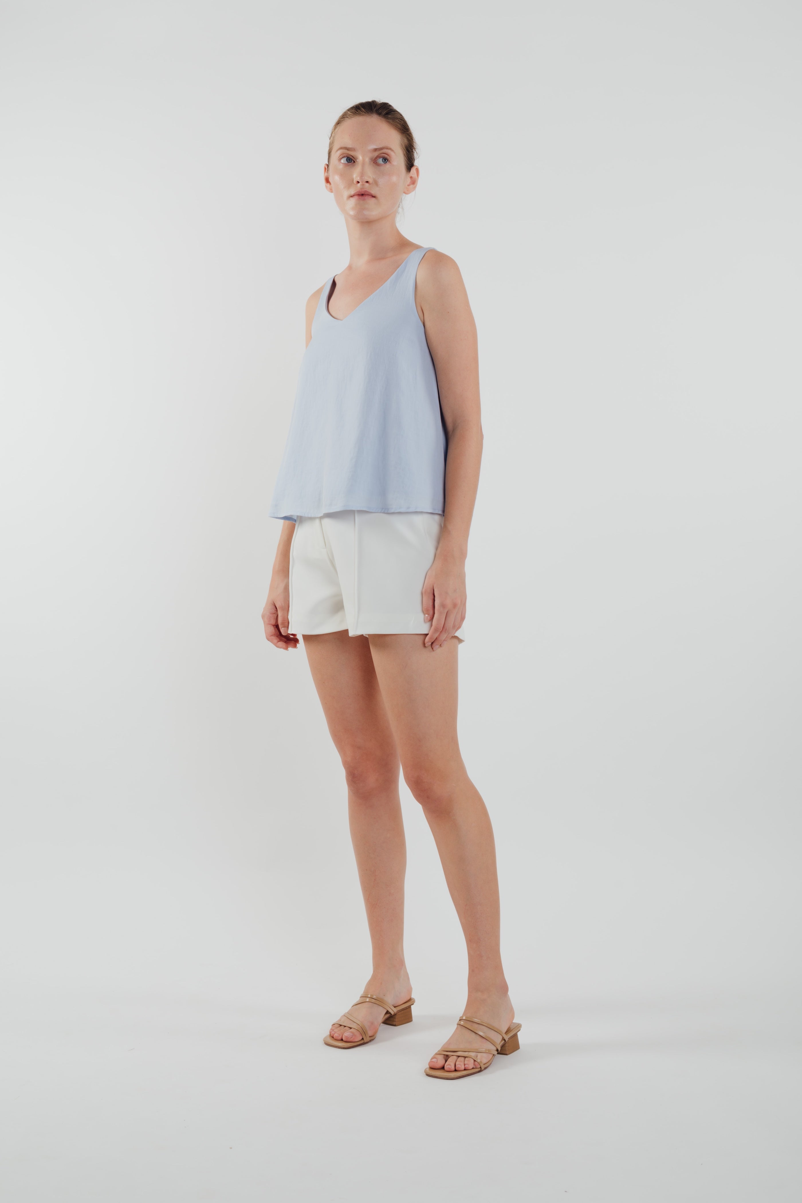 V Neck Flared Top in Sky (Sale)