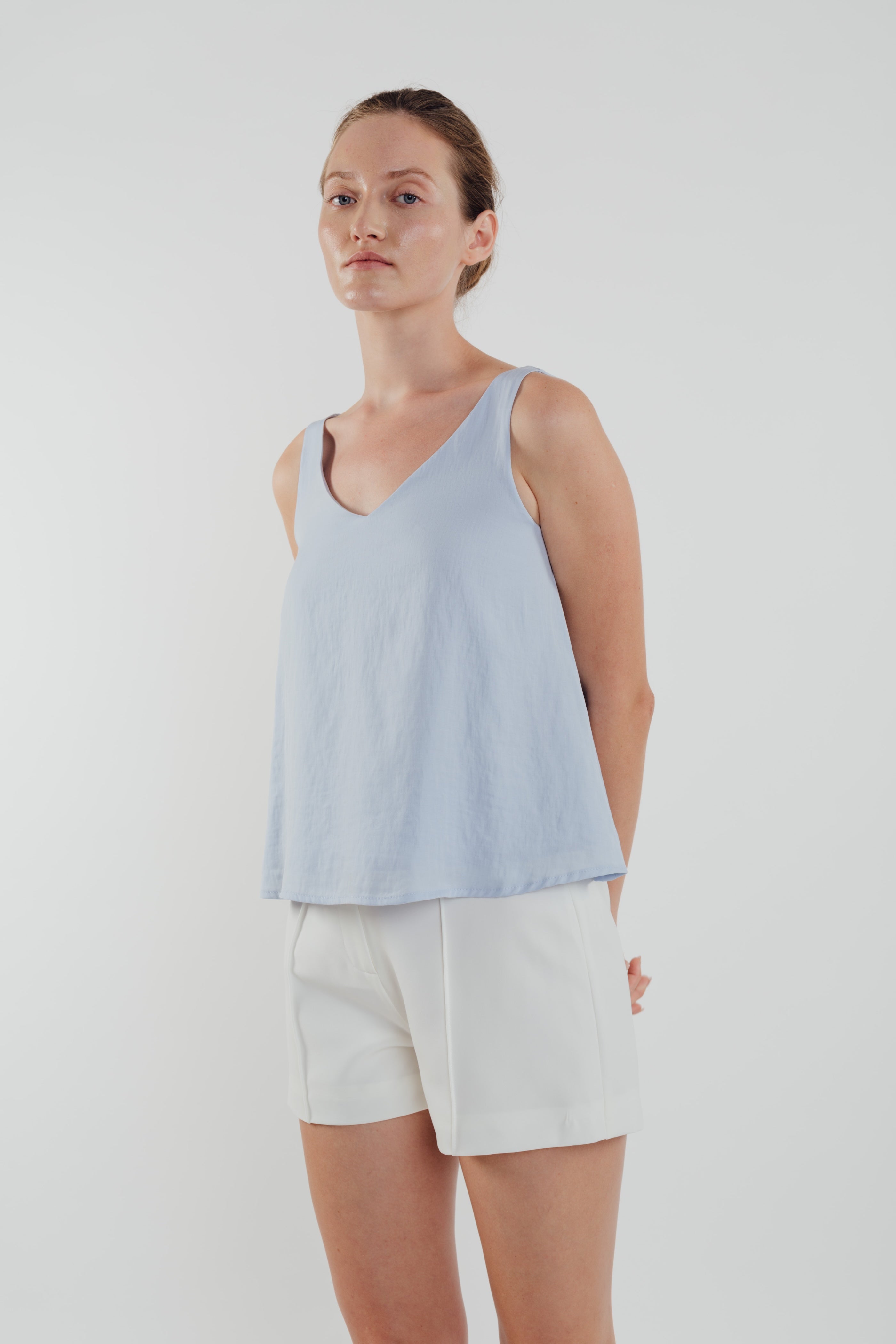 V Neck Flared Top in Sky (Sale)
