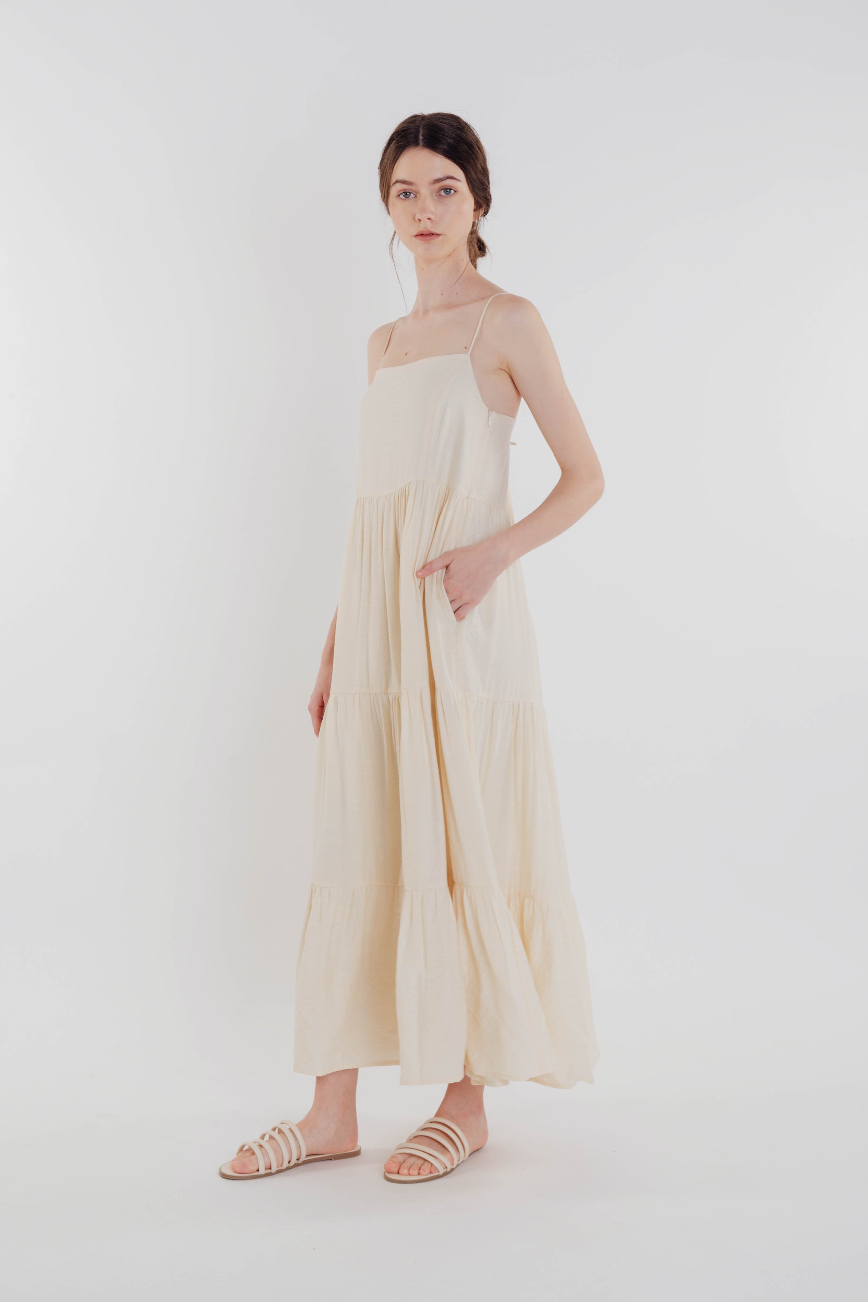 Tencel Tiered Maxi Dress in Soft Yellow (Sale)