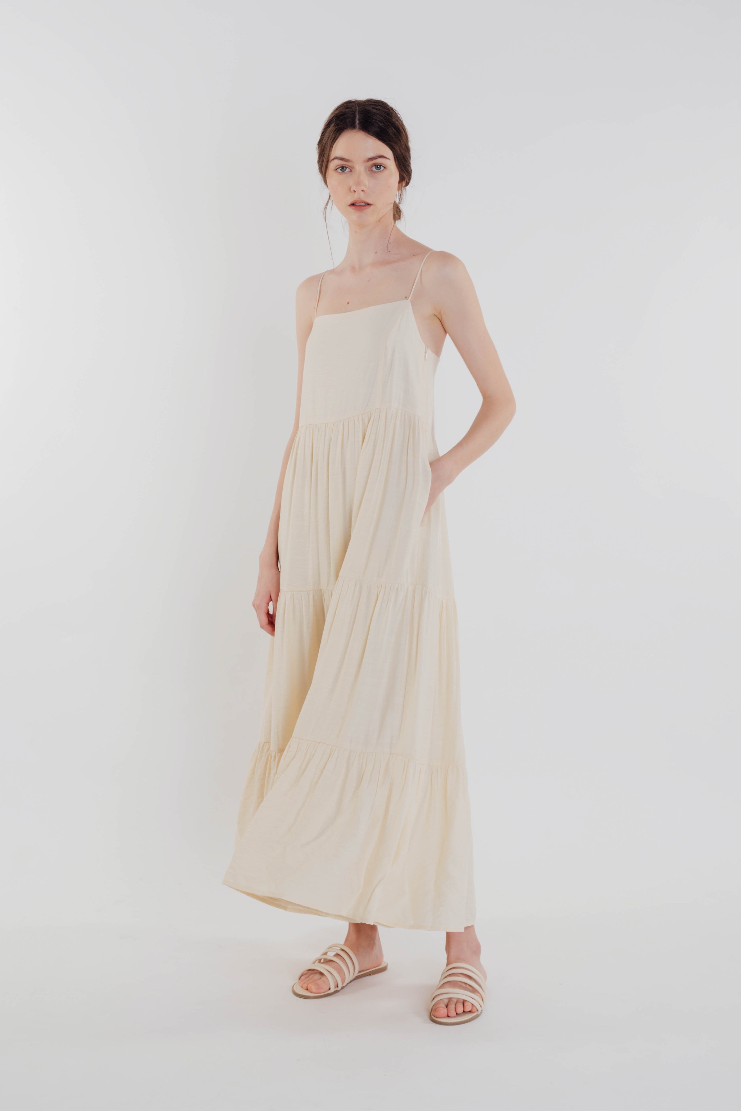 Tencel Tiered Maxi Dress in Soft Yellow (Sale)