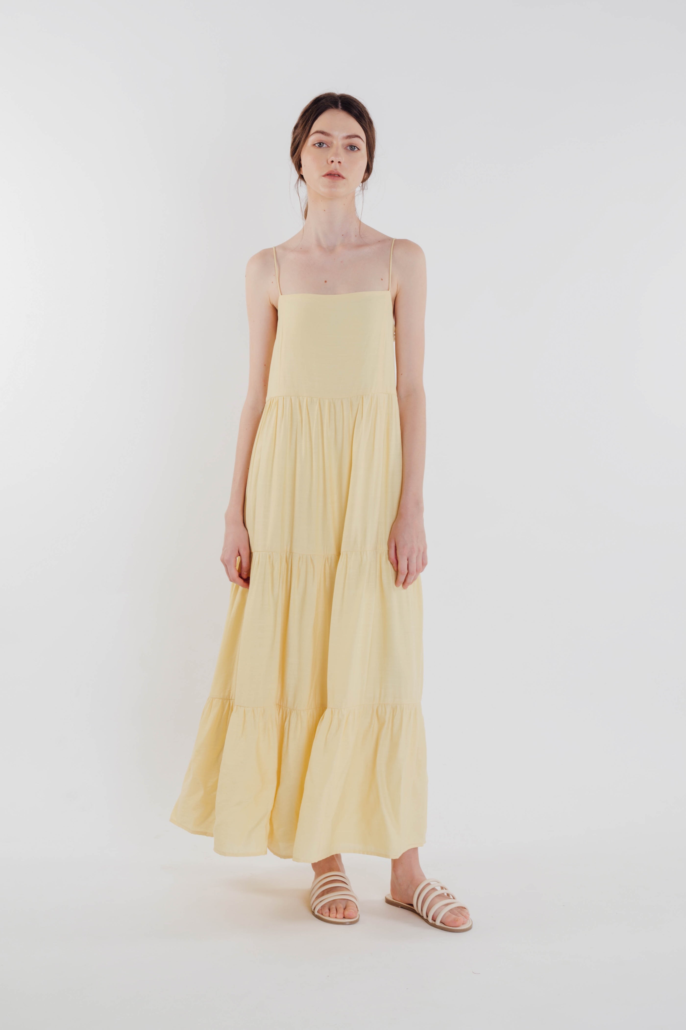 Tencel Tiered Maxi Dress in Yellow