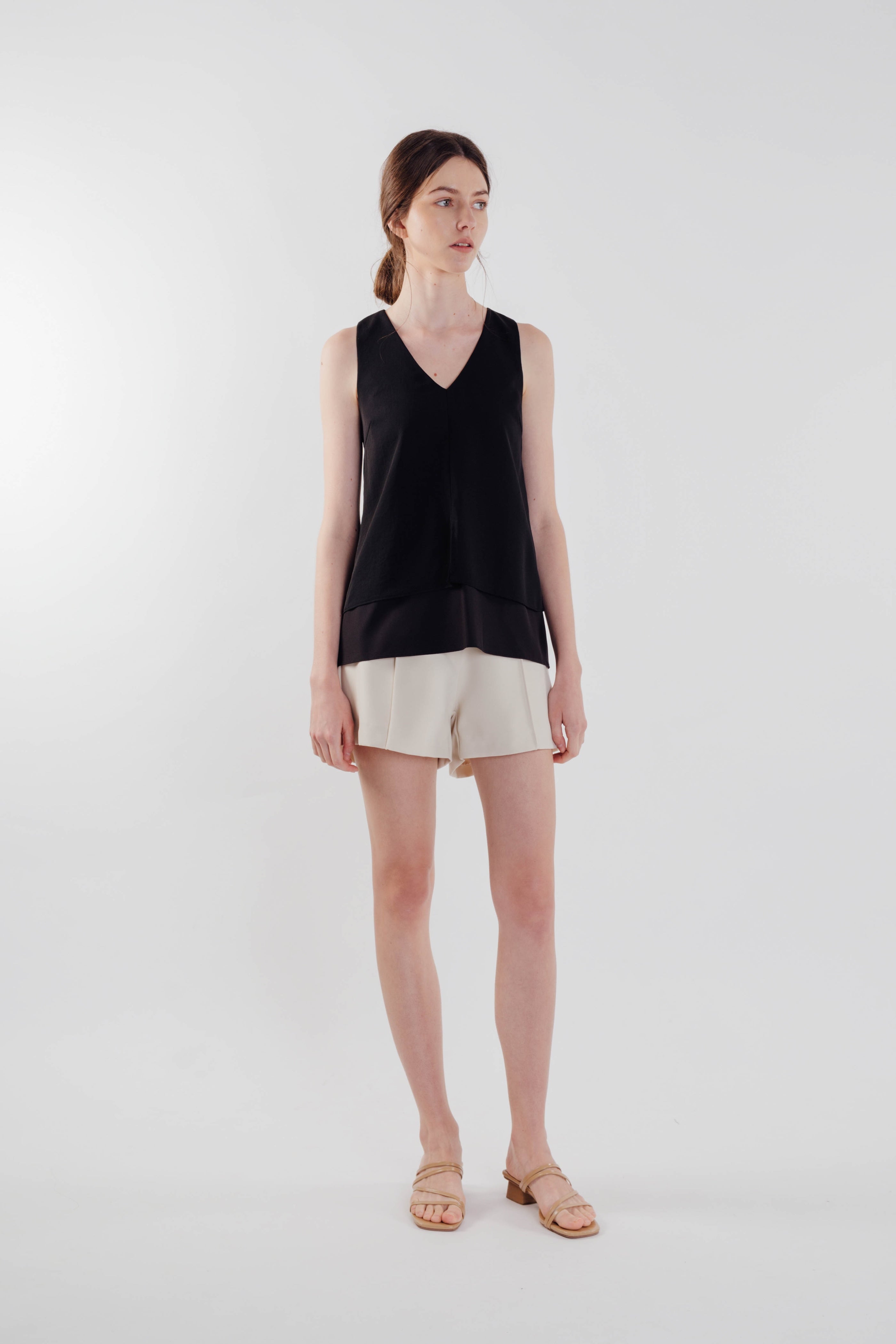 V-Neck Layered Top in Black (Sale)