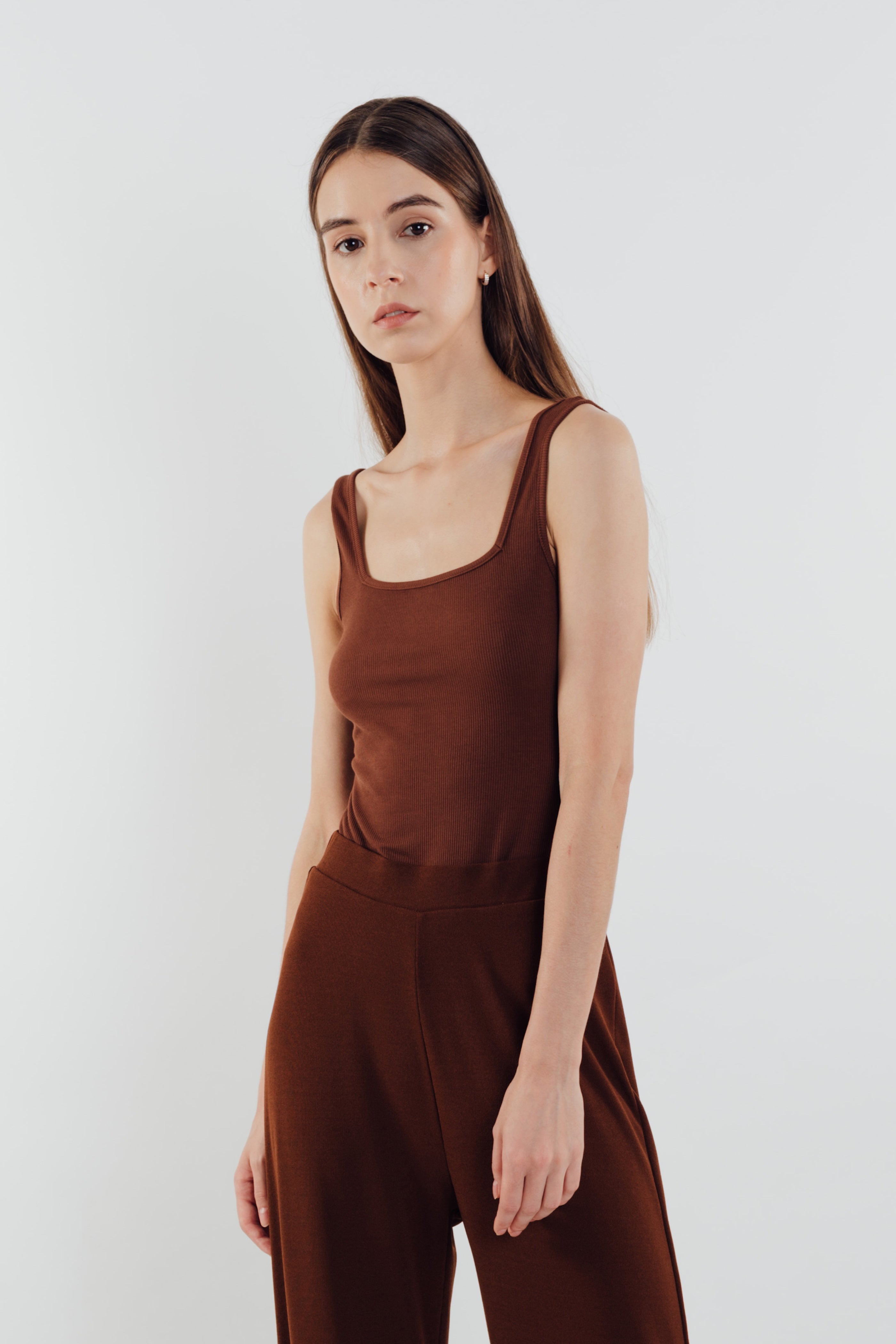 Square Neck Knit Tank in Soil
