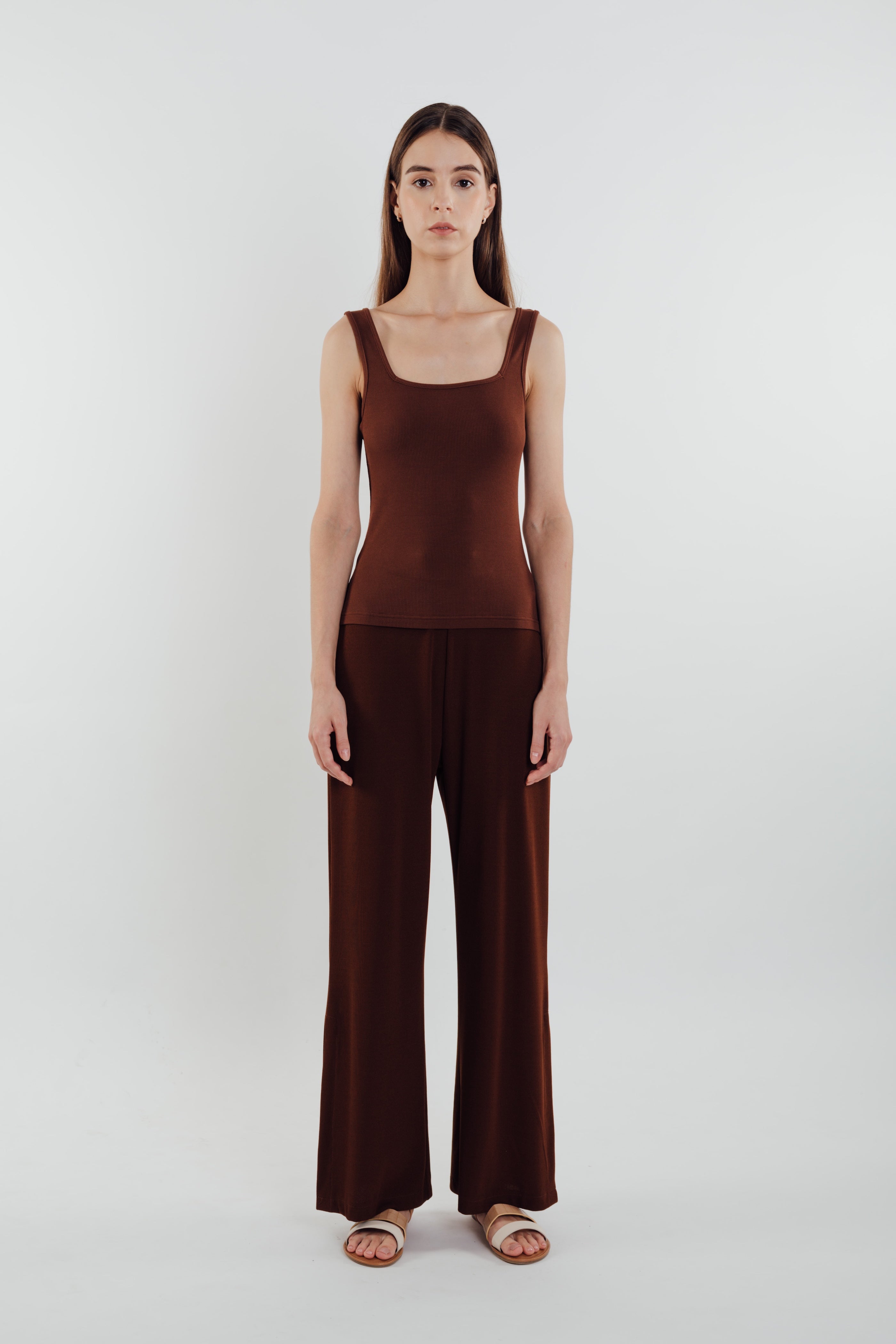 Square Neck Knit Tank in Soil