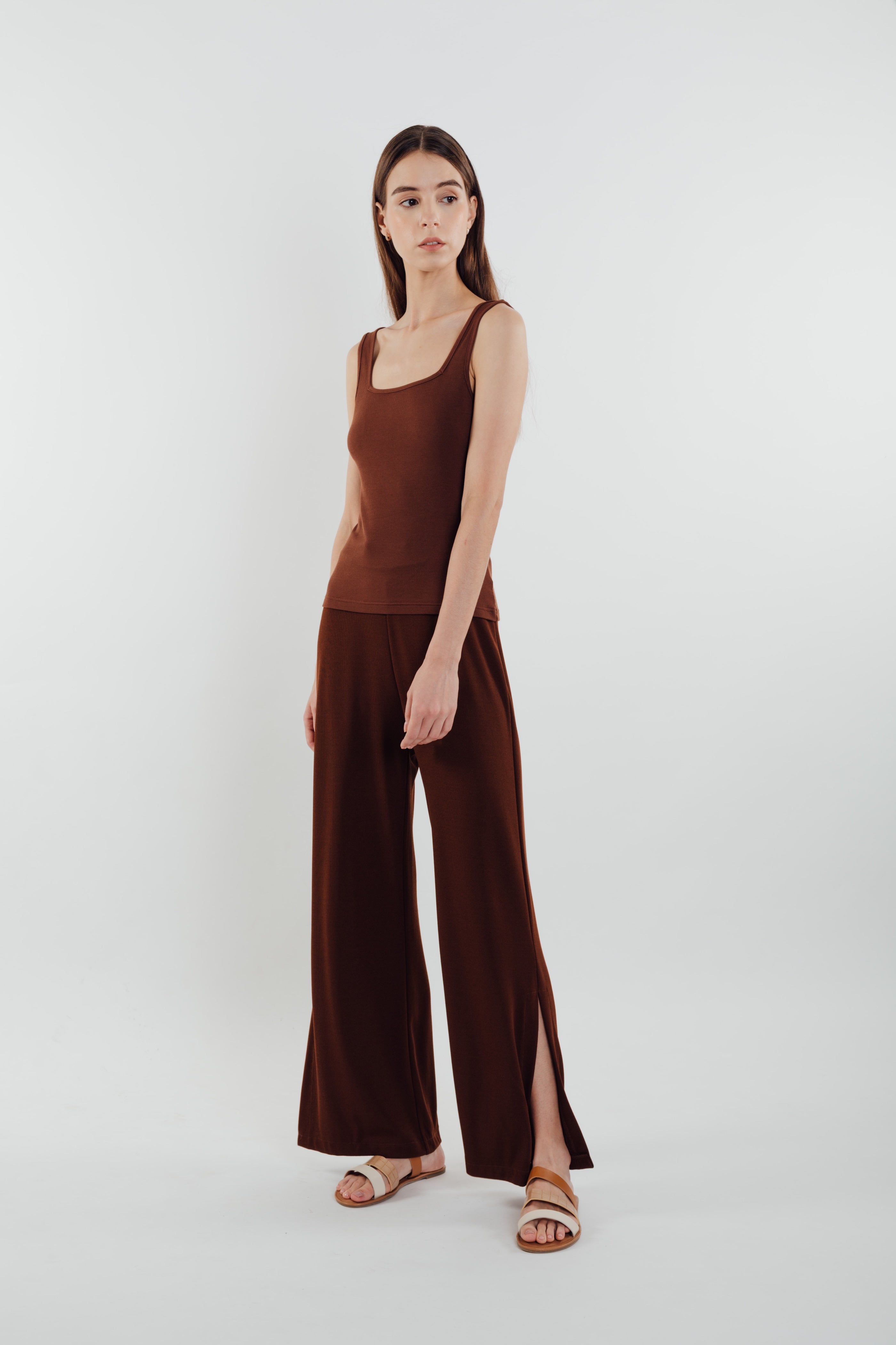 Square Neck Knit Tank in Soil