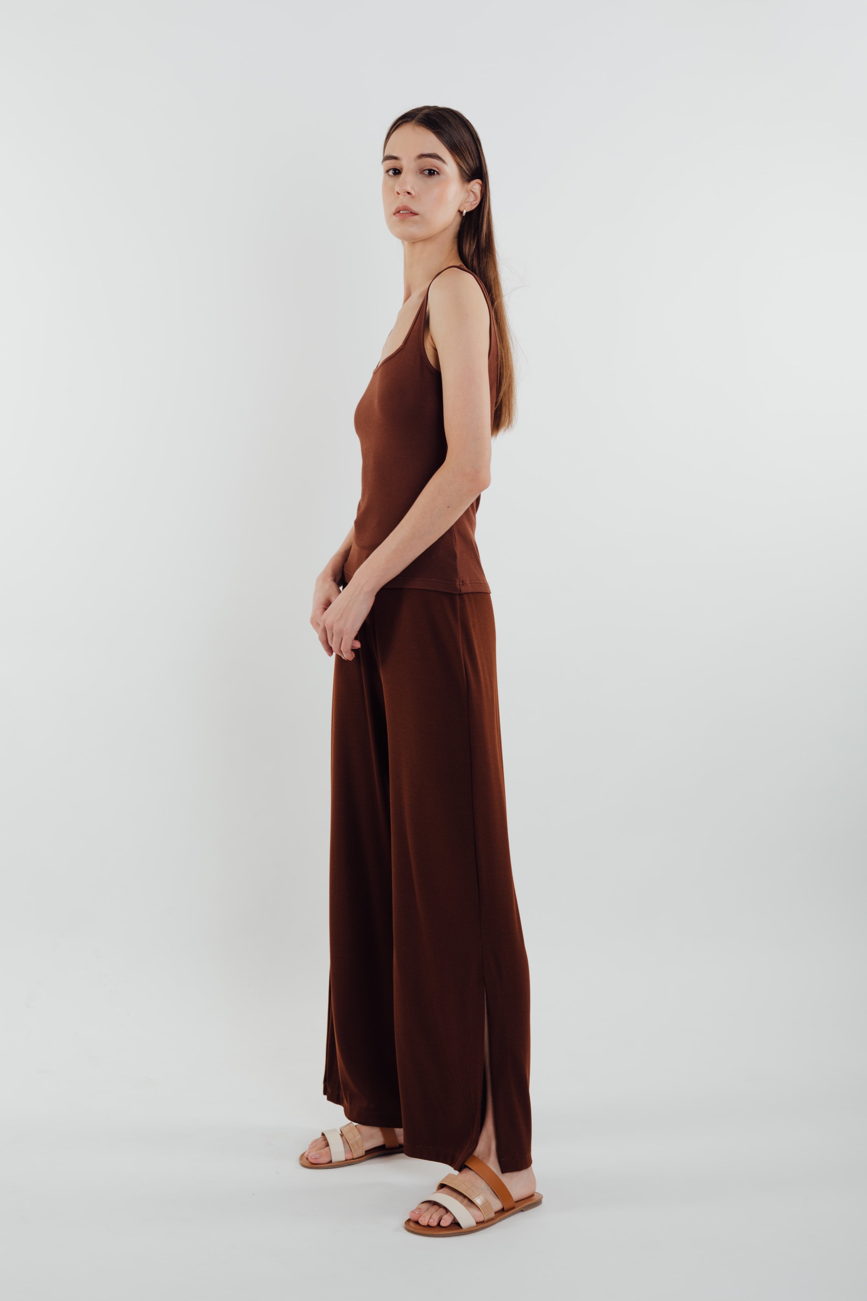 Square Neck Knit Tank in Soil