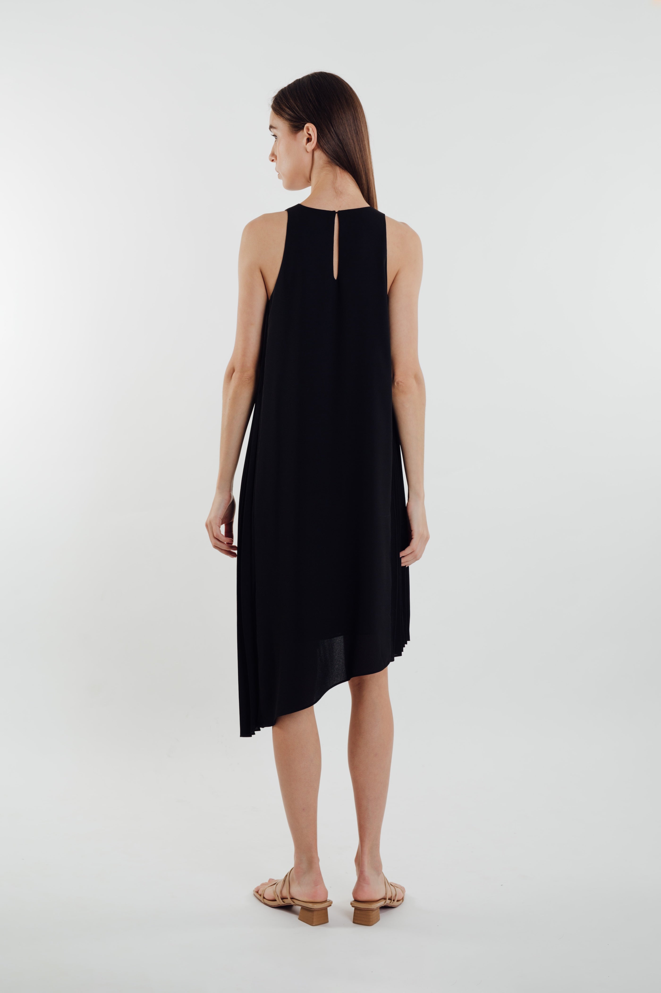 Asymmetric Pleated Dress in Black