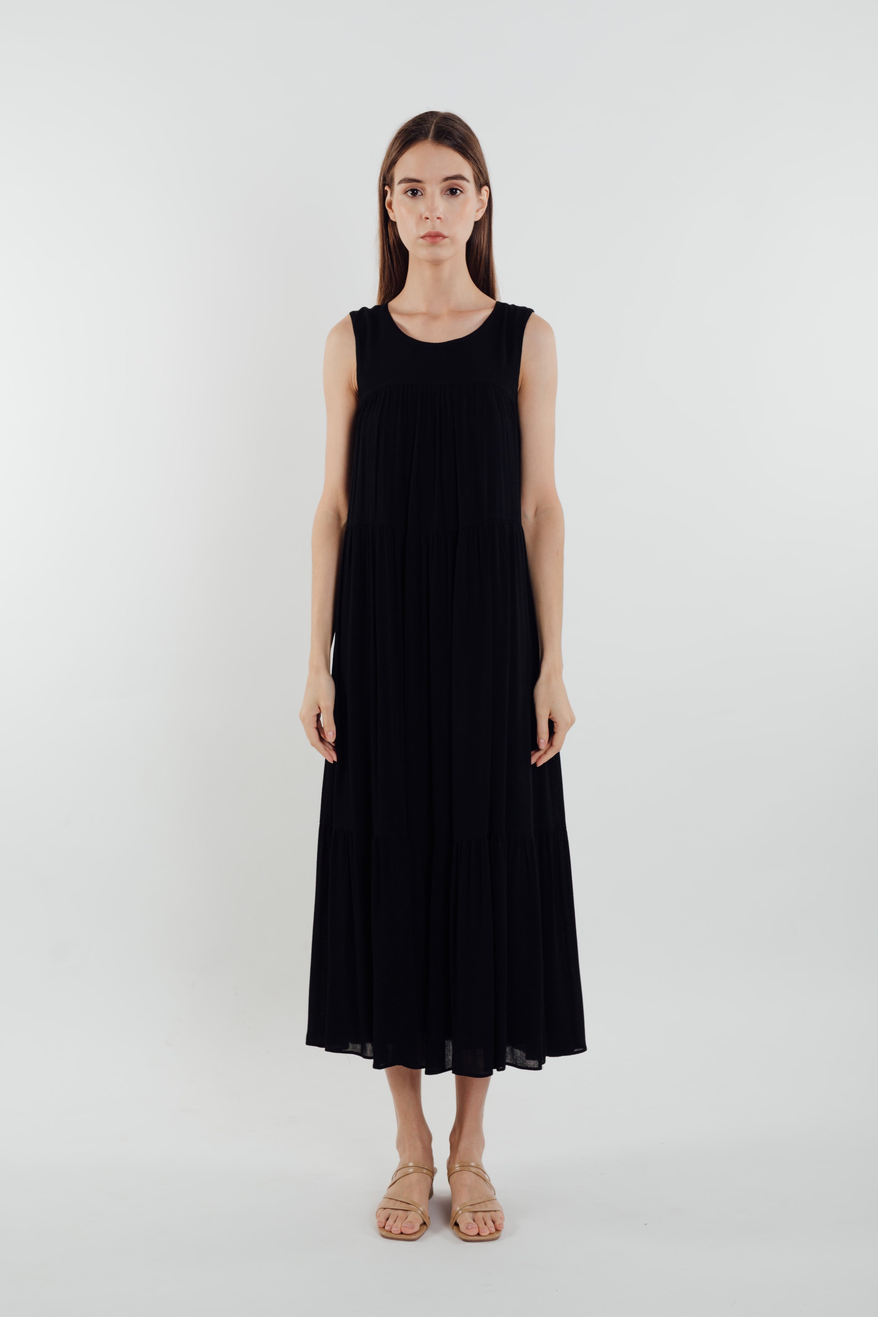 Tiered Textured Maxi Dress in Black (Sale)