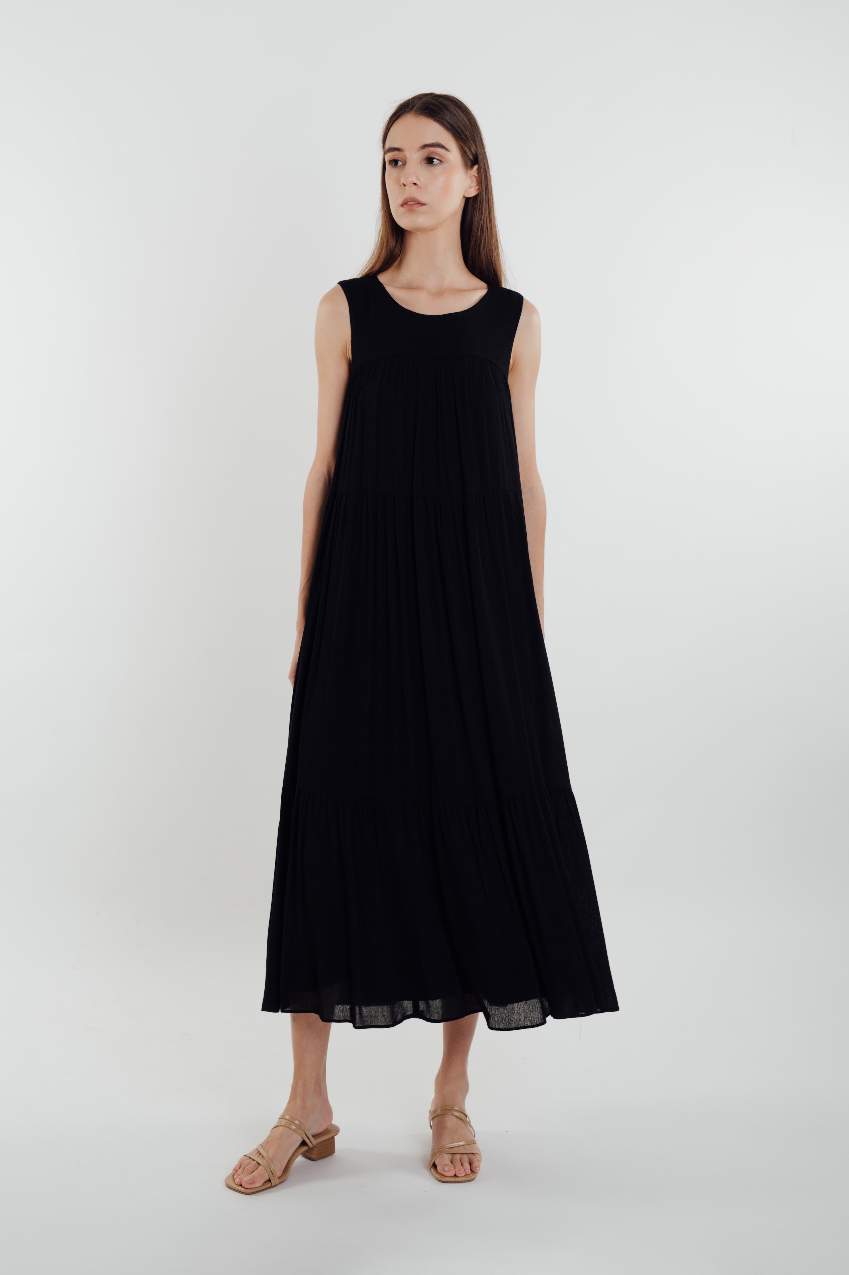 Tiered Textured Maxi Dress in Black (Sale)