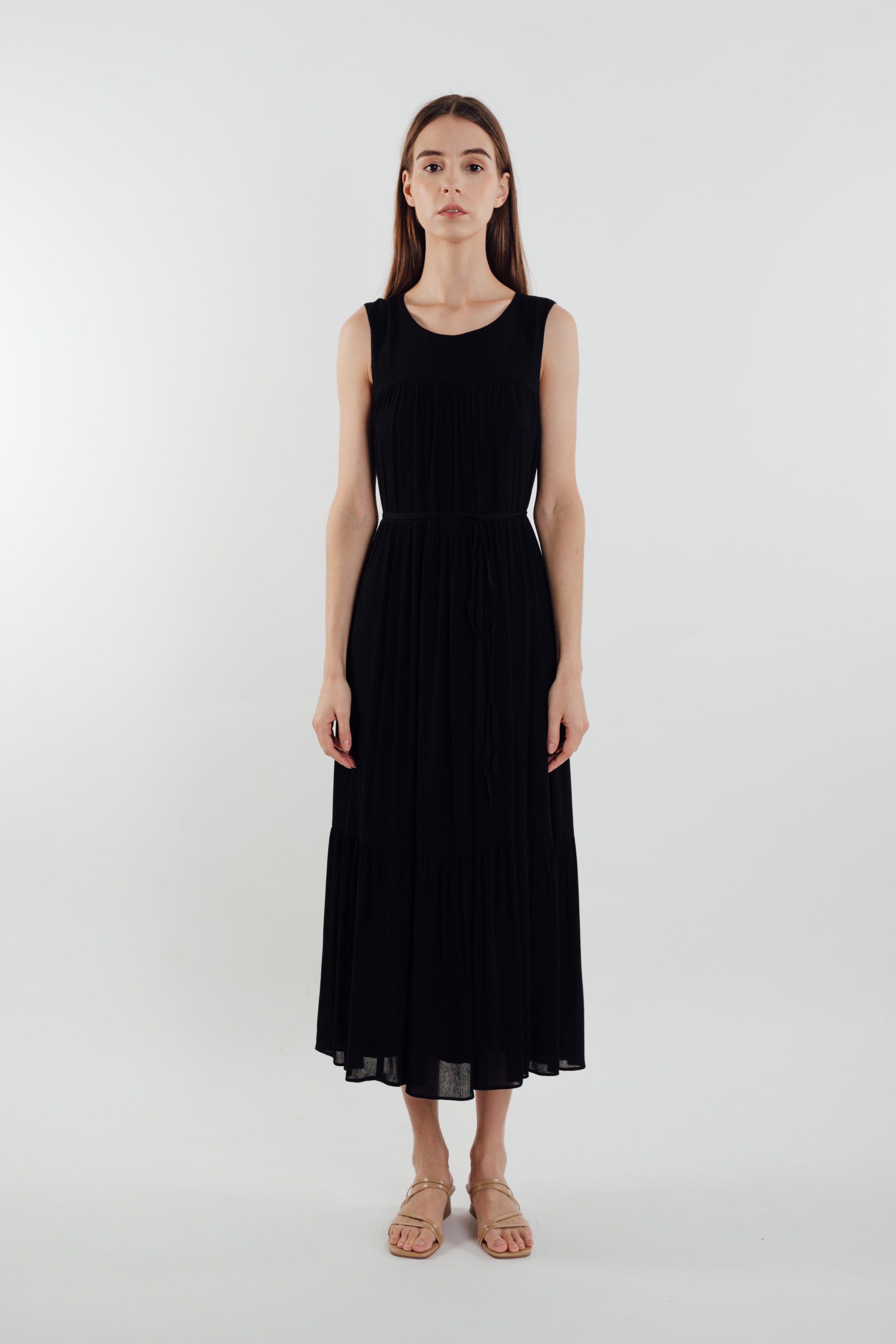 Tiered Textured Maxi Dress in Black (Sale)