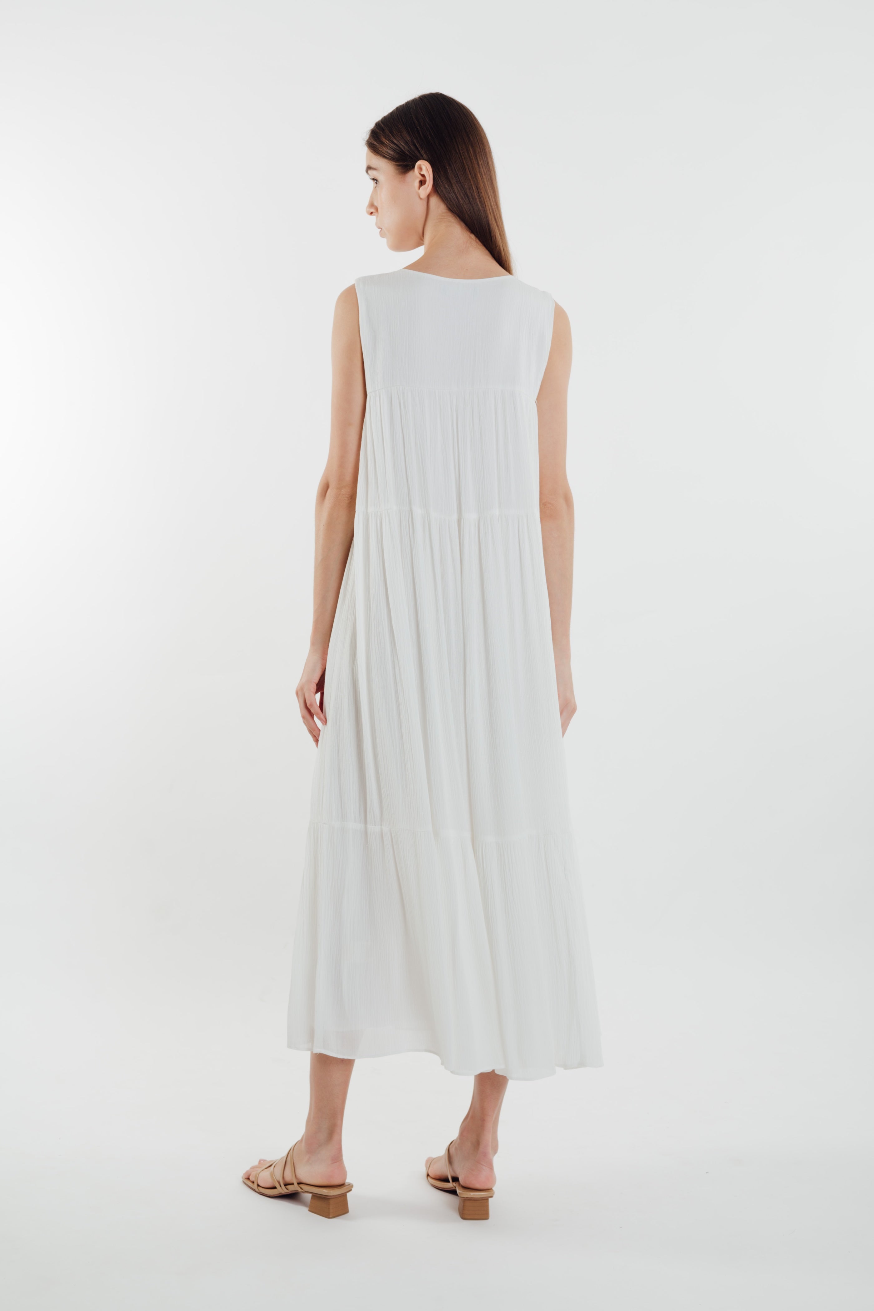 Tiered Textured Crepe Maxi Dress in White (Sale)