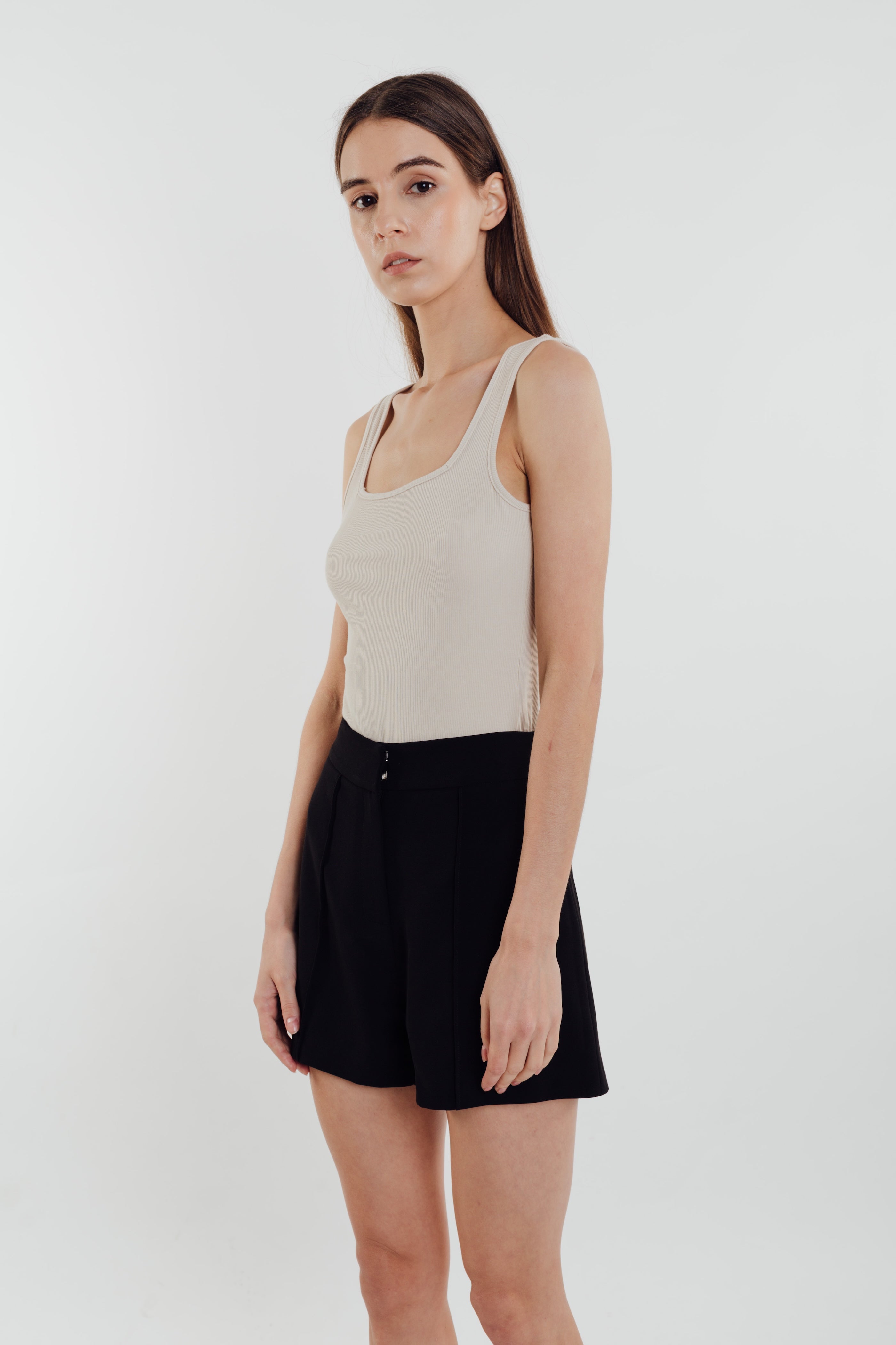 Square Neck Knit Tank in Natural
