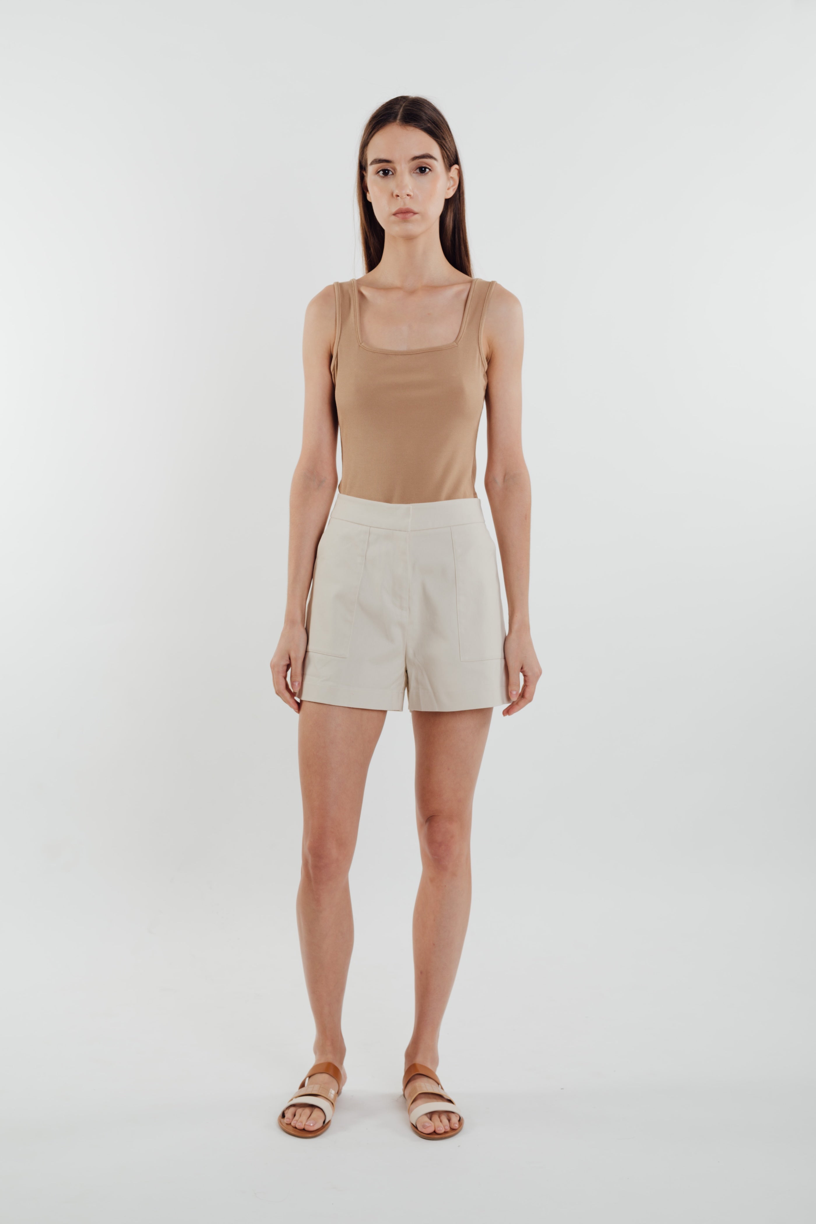 Square Neck Knit Tank in Sand