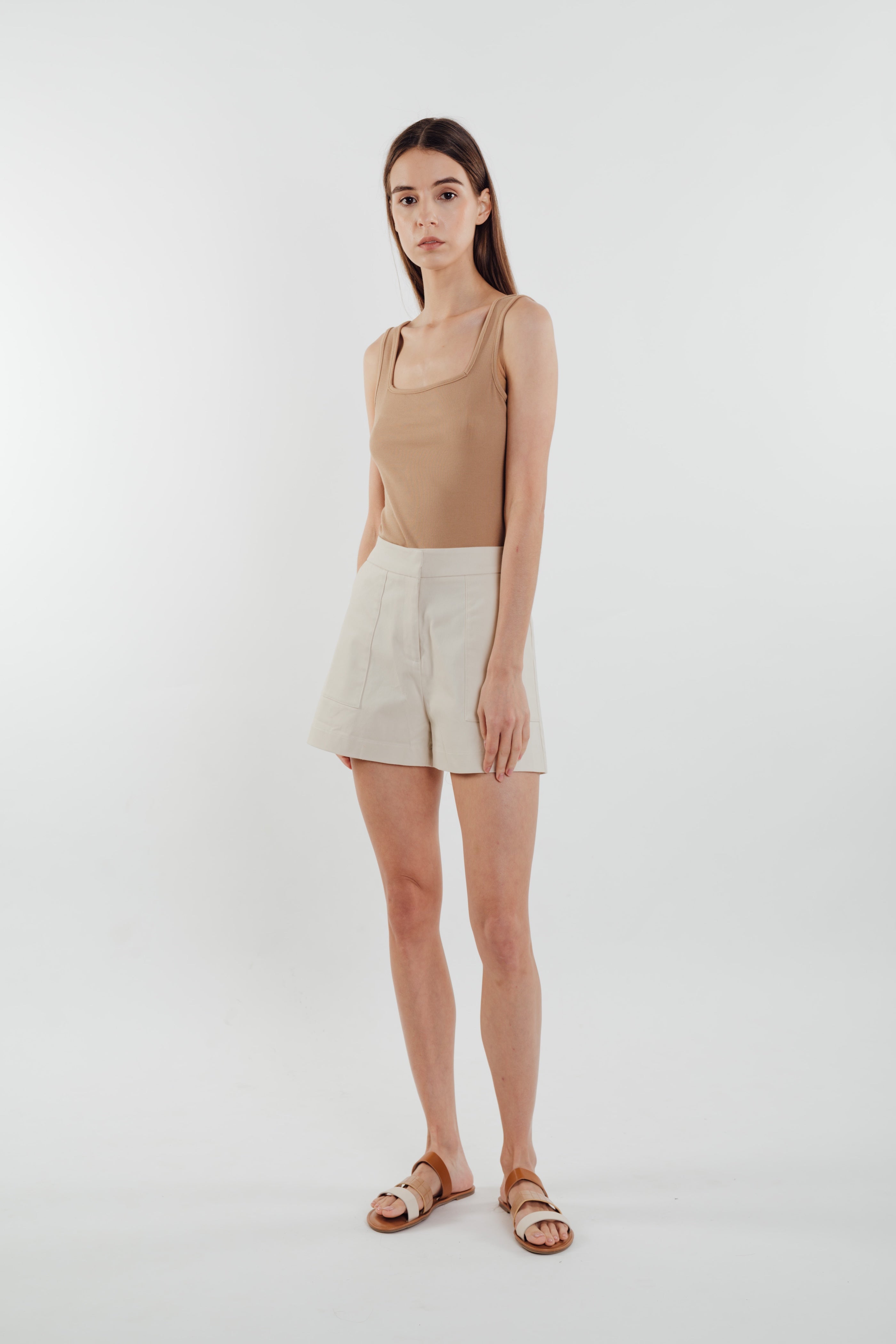 Square Neck Knit Tank in Sand