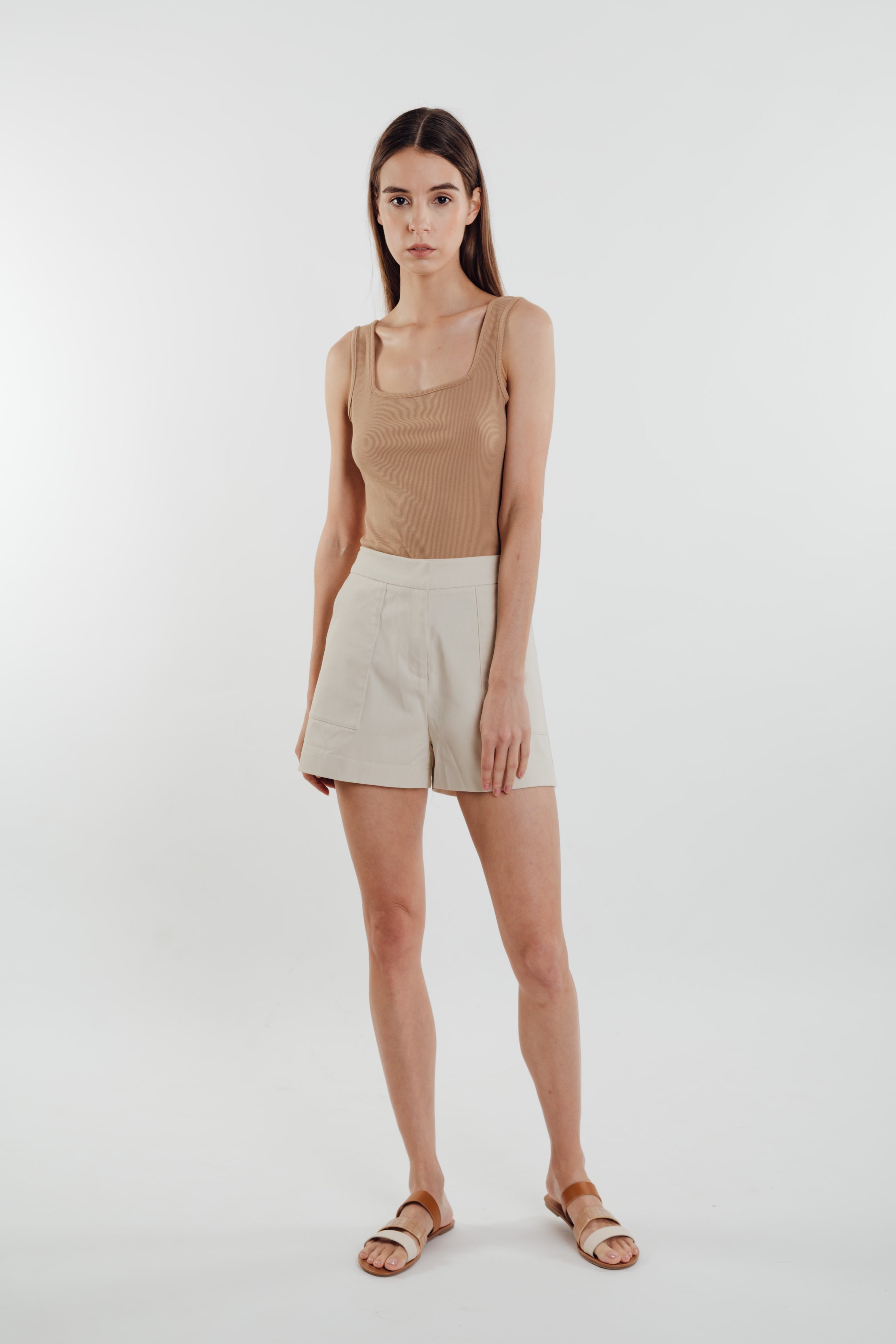 Square Neck Knit Tank in Sand