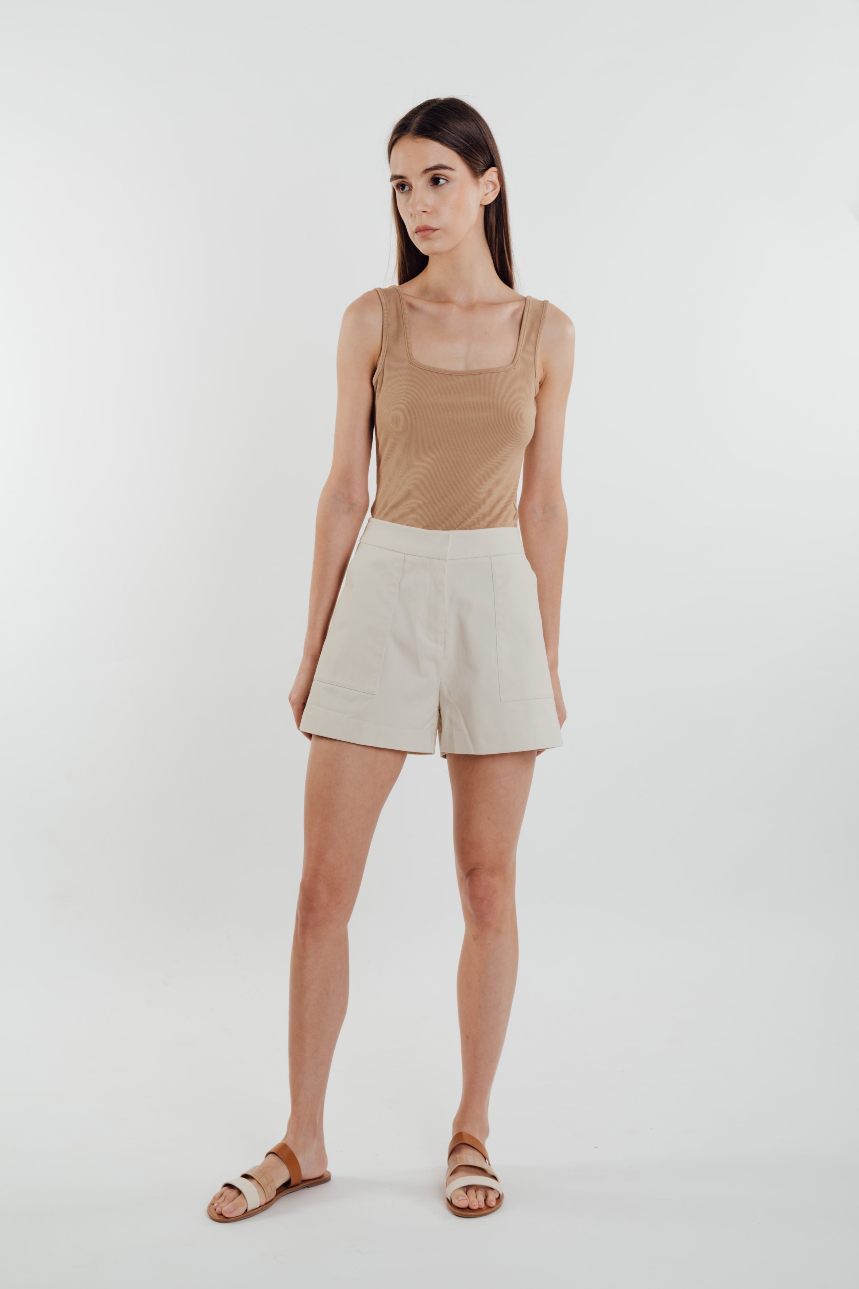 Square Neck Knit Tank in Sand