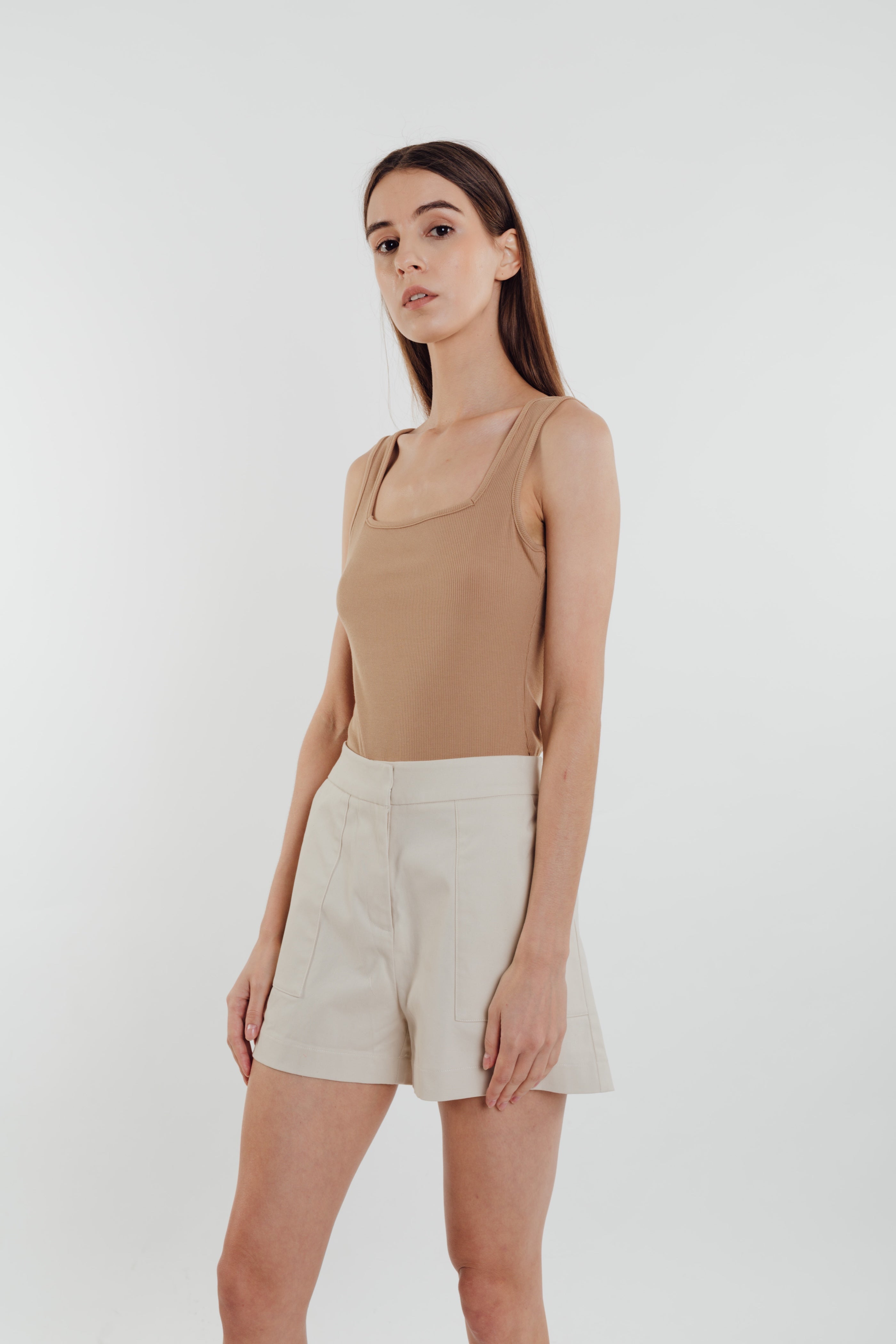 Square Neck Knit Tank in Sand