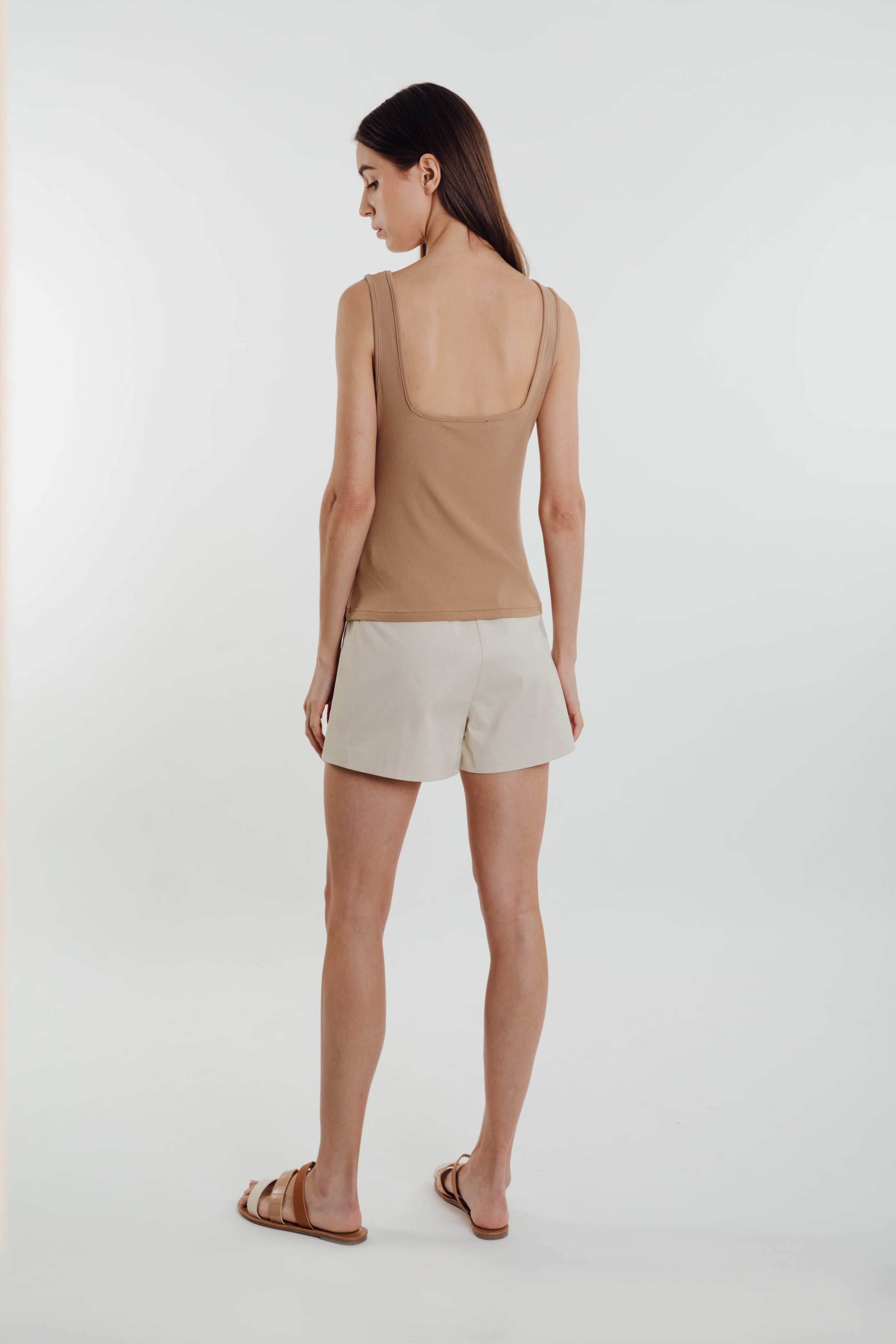 Square Neck Knit Tank in Sand