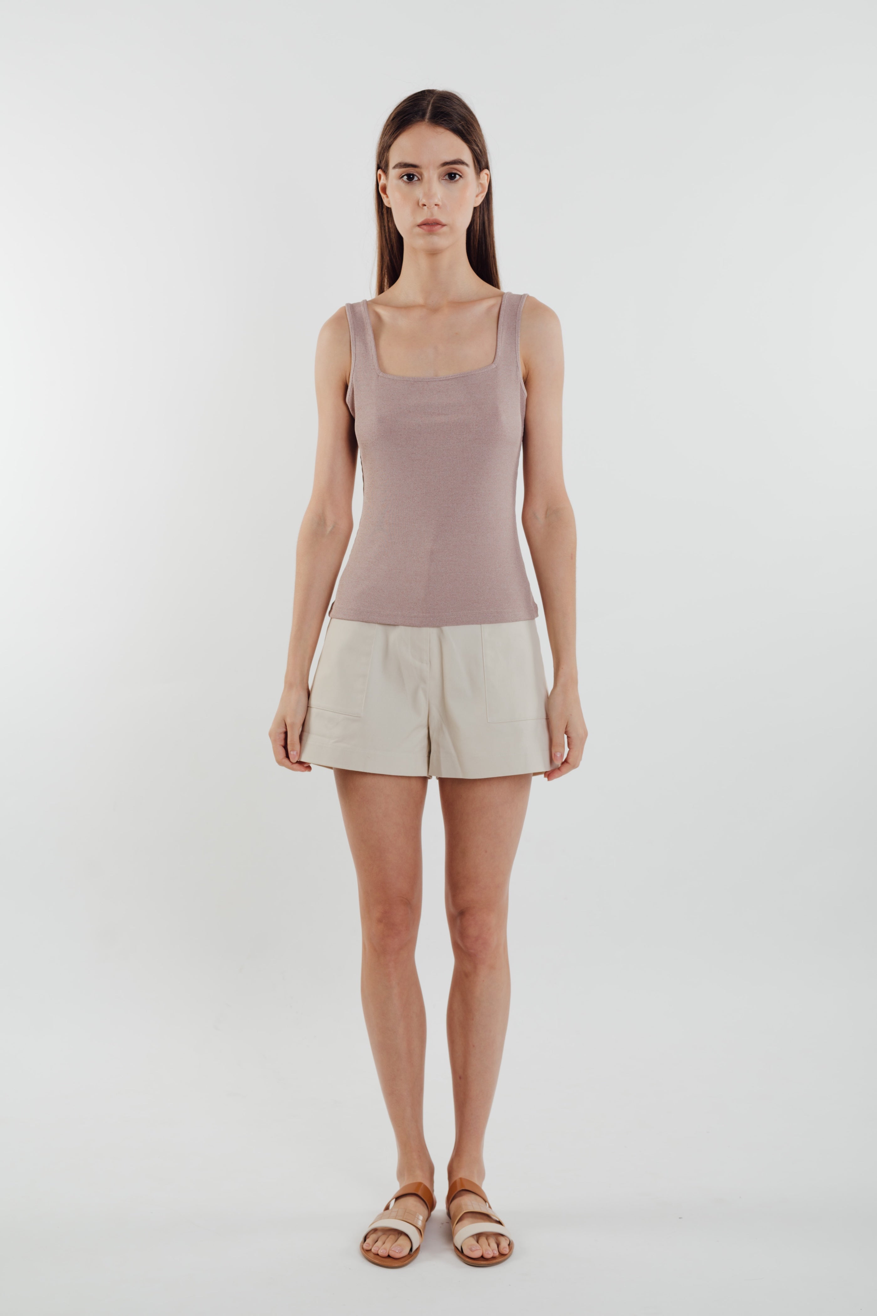 Textured Ribbed Knit Tank in Pebbled Pink
