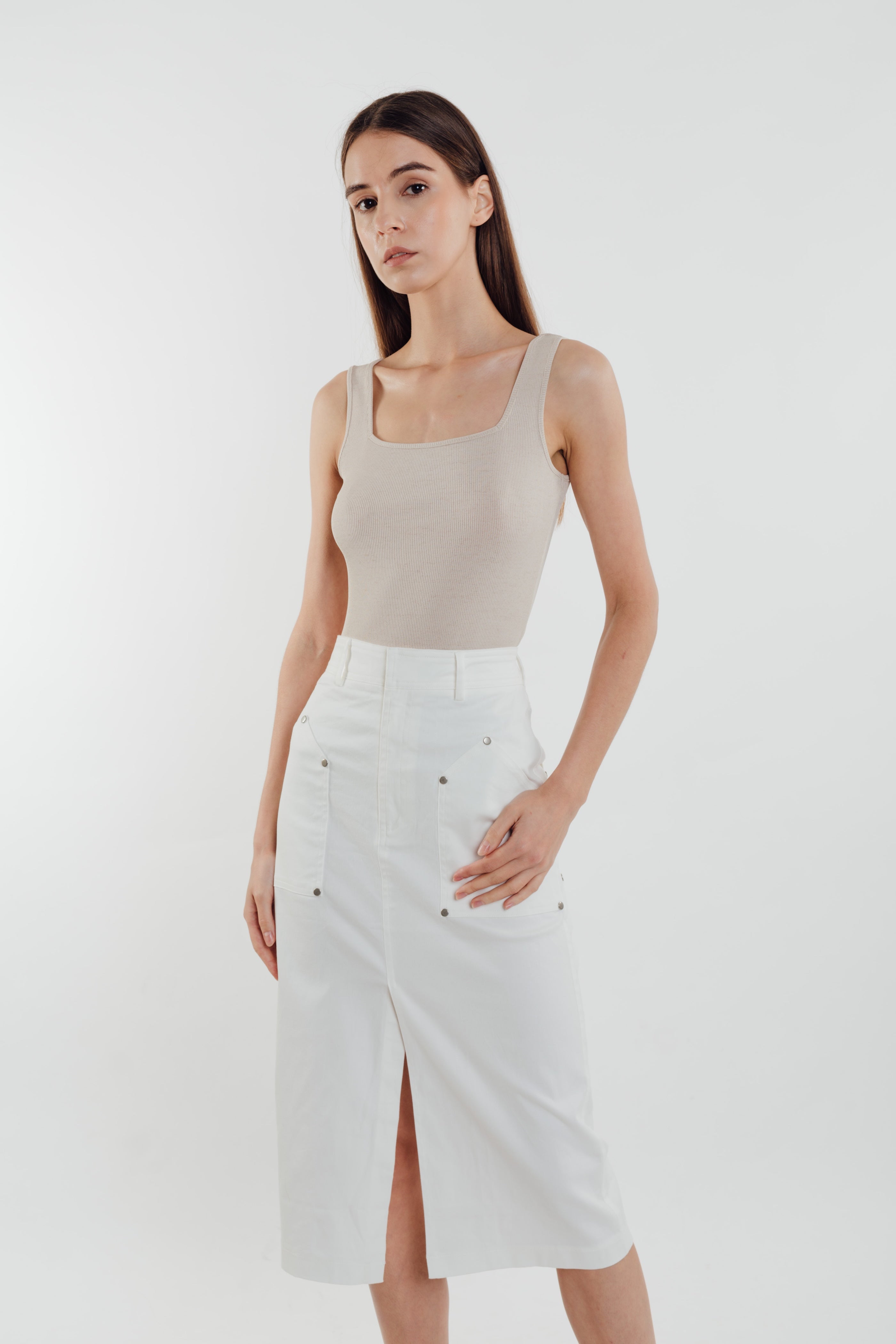Textured Ribbed Knit Tank in Sand